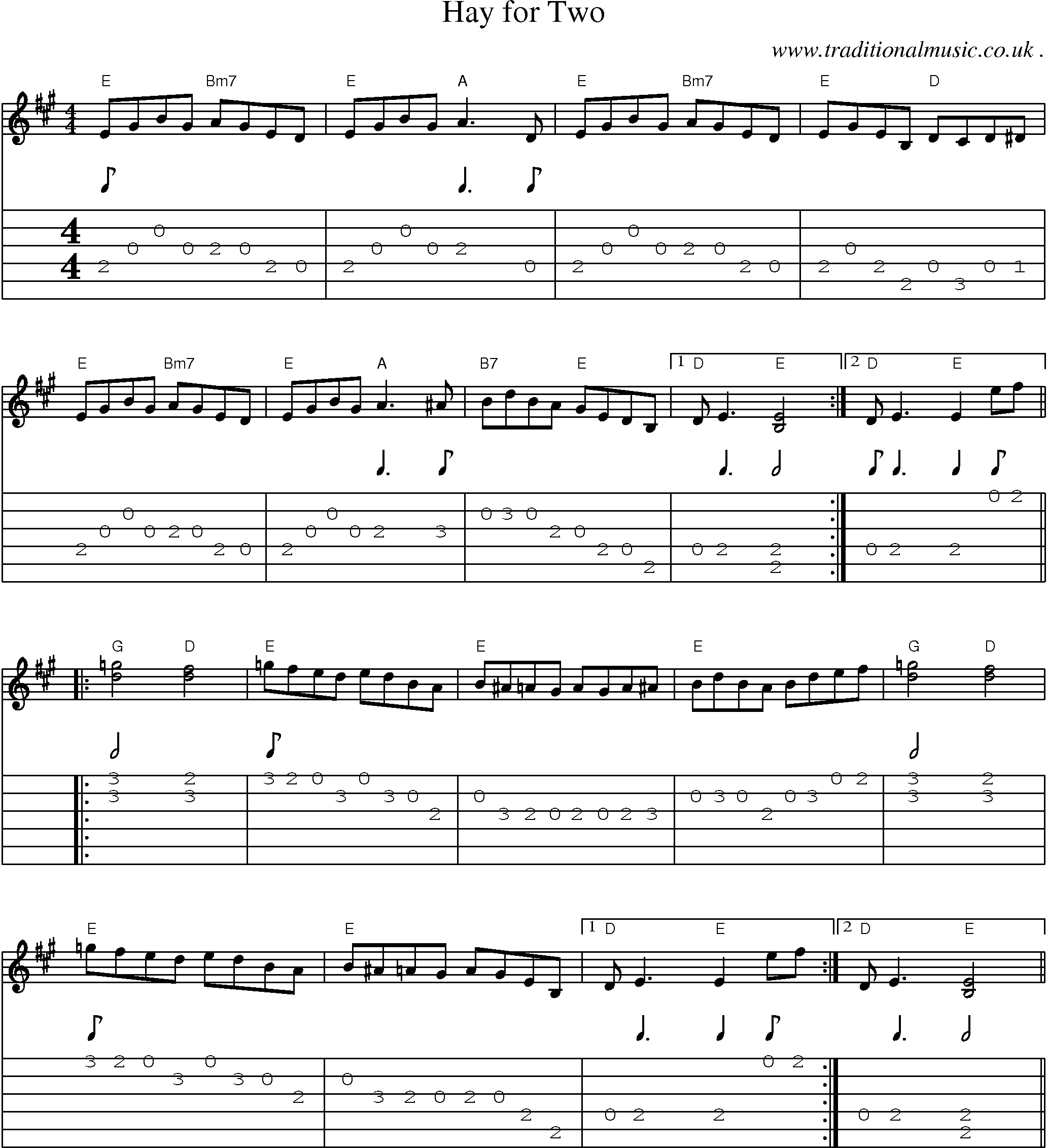 Music Score and Guitar Tabs for Hay For Two