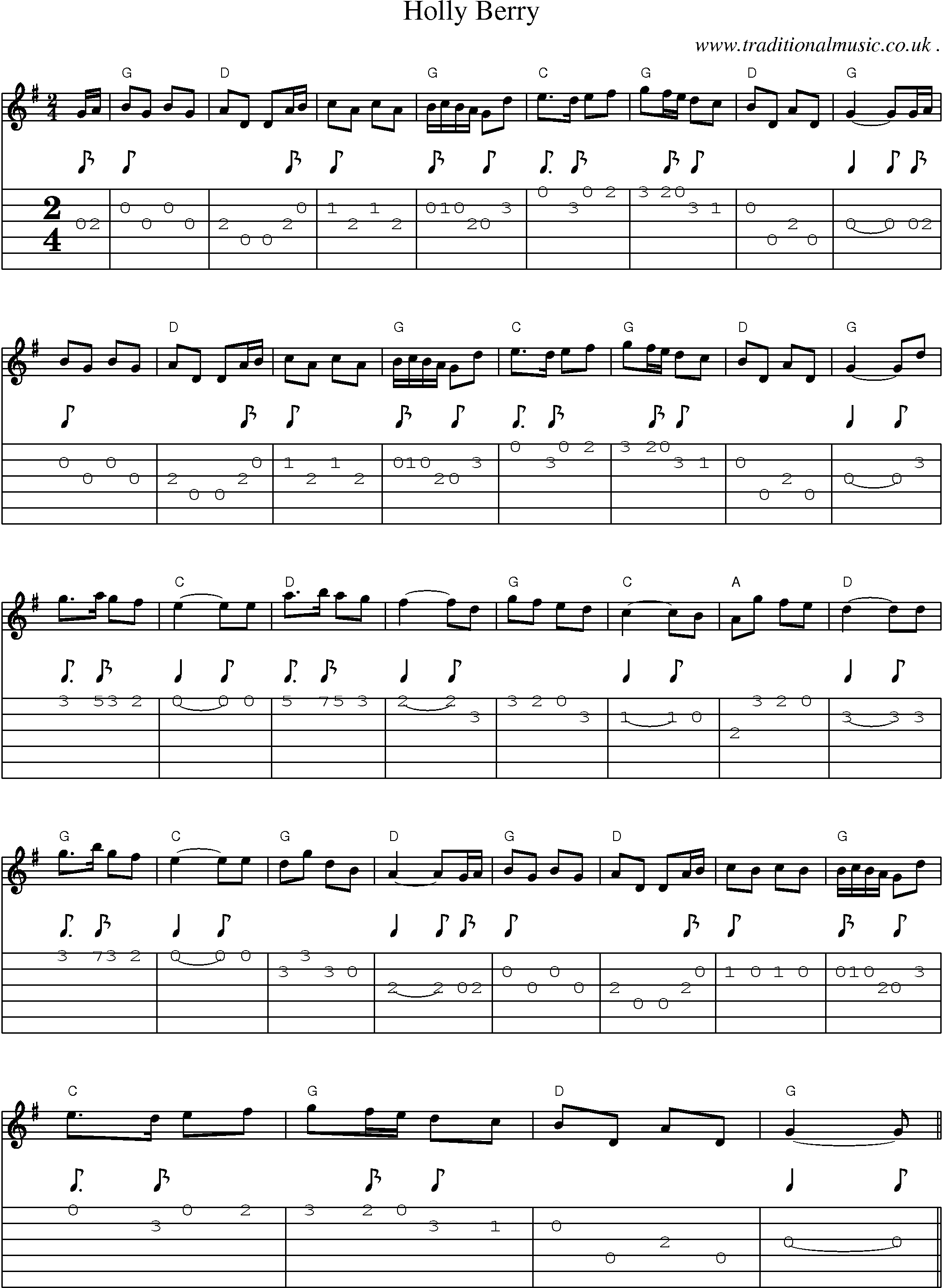 Music Score and Guitar Tabs for Holly Berry