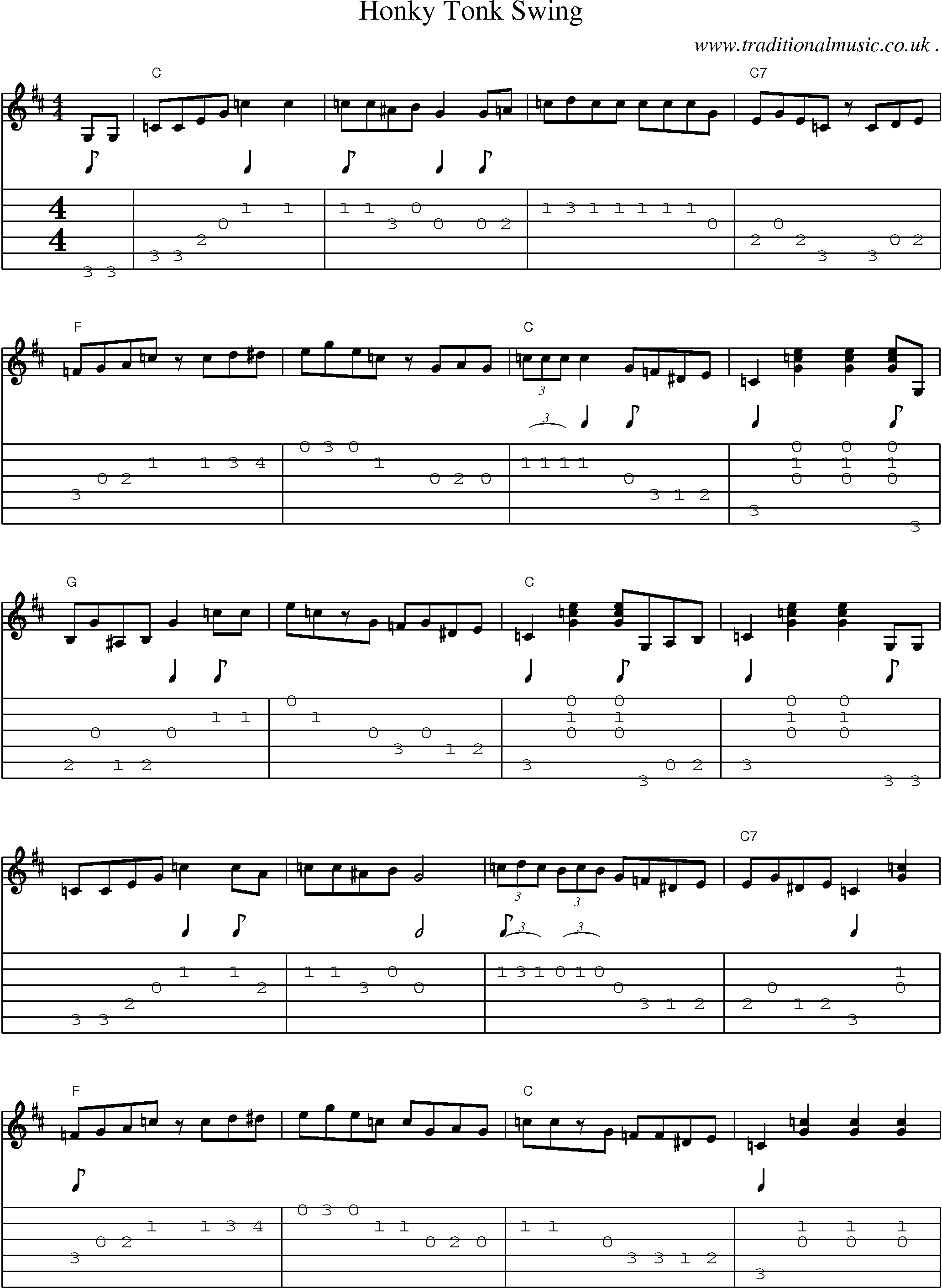 Music Score and Guitar Tabs for Honky Tonk Swing