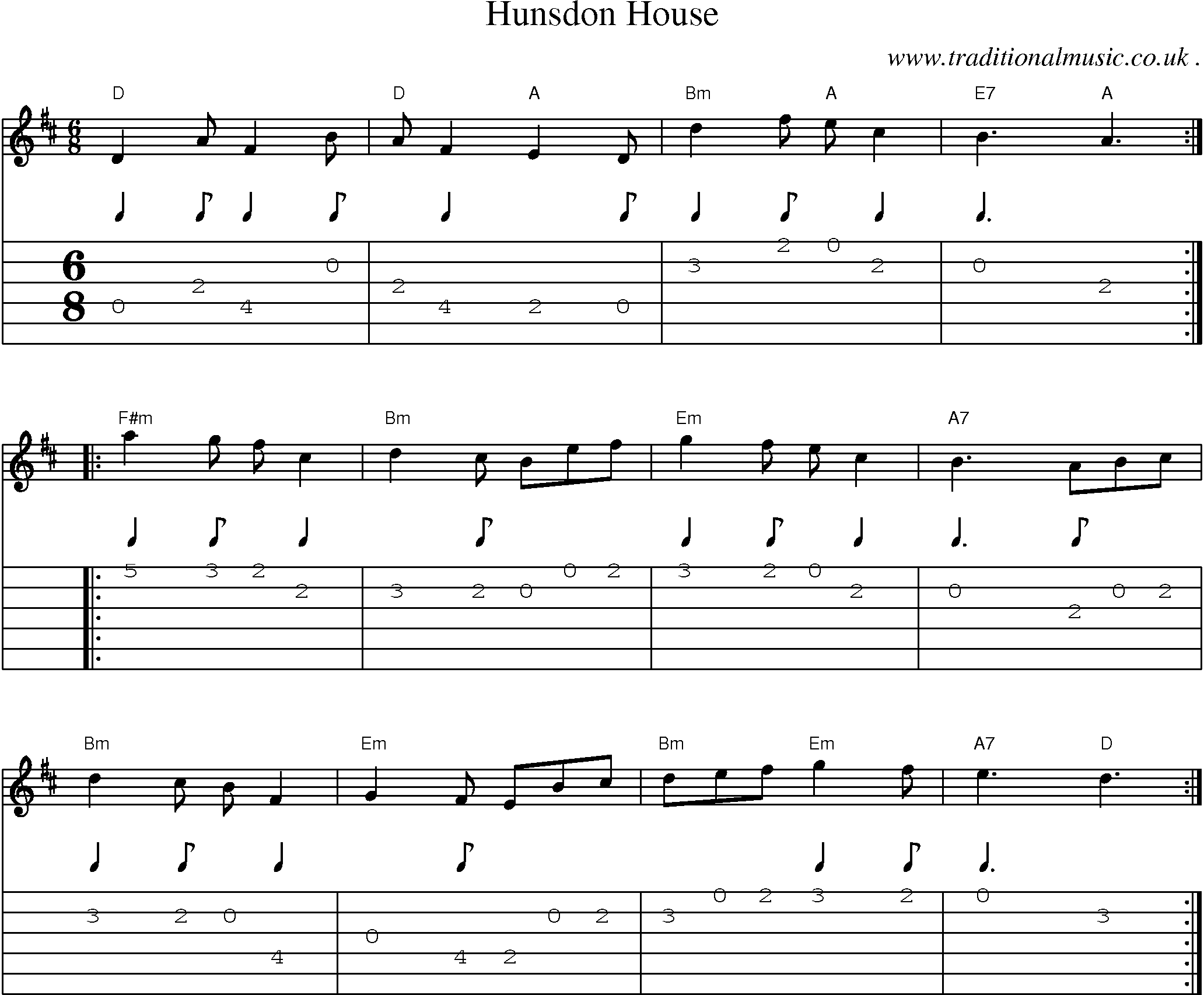 Music Score and Guitar Tabs for Hunsdon House