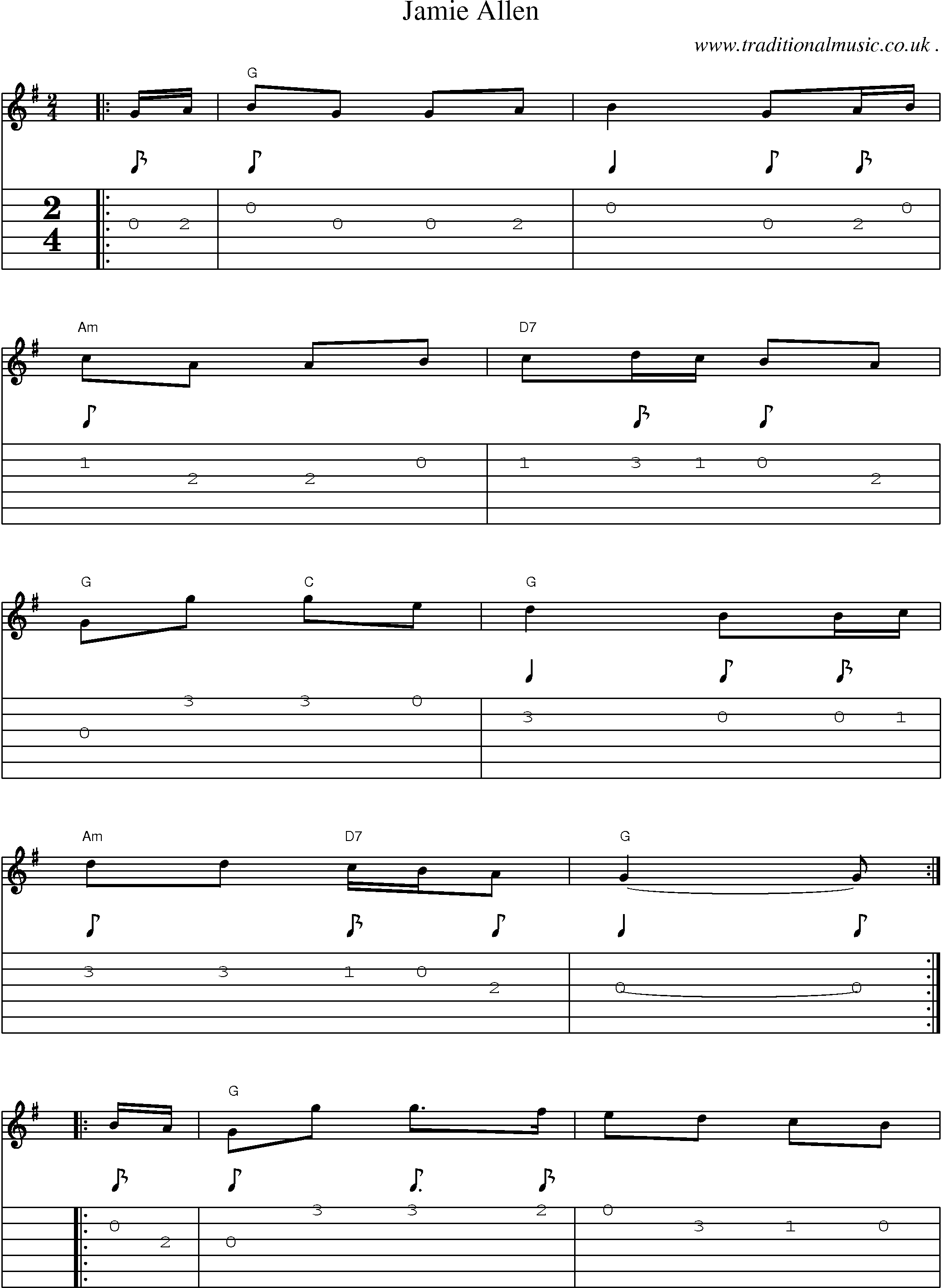 Music Score and Guitar Tabs for Jamie Allen
