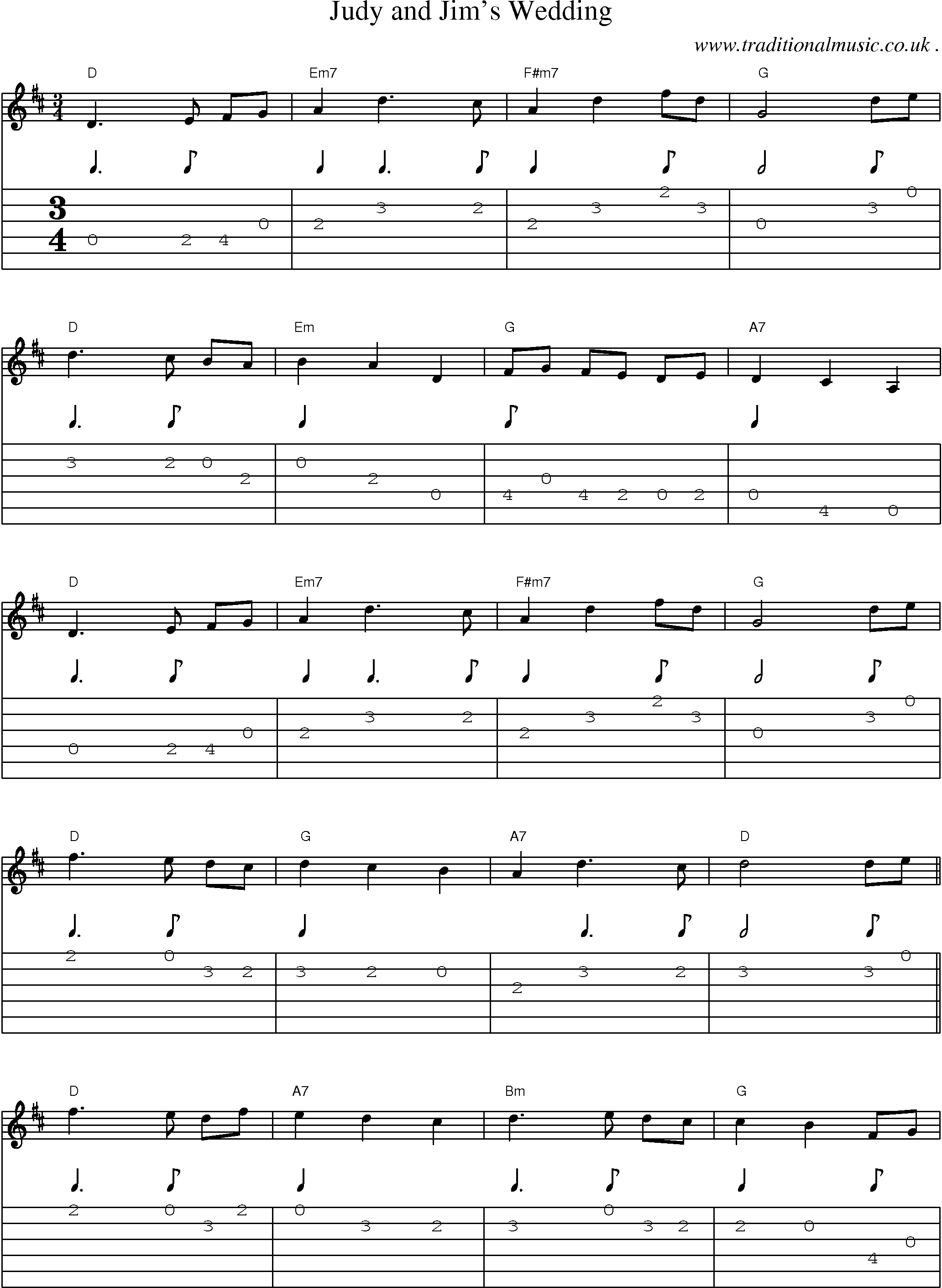 Music Score and Guitar Tabs for Judy And Jims Wedding