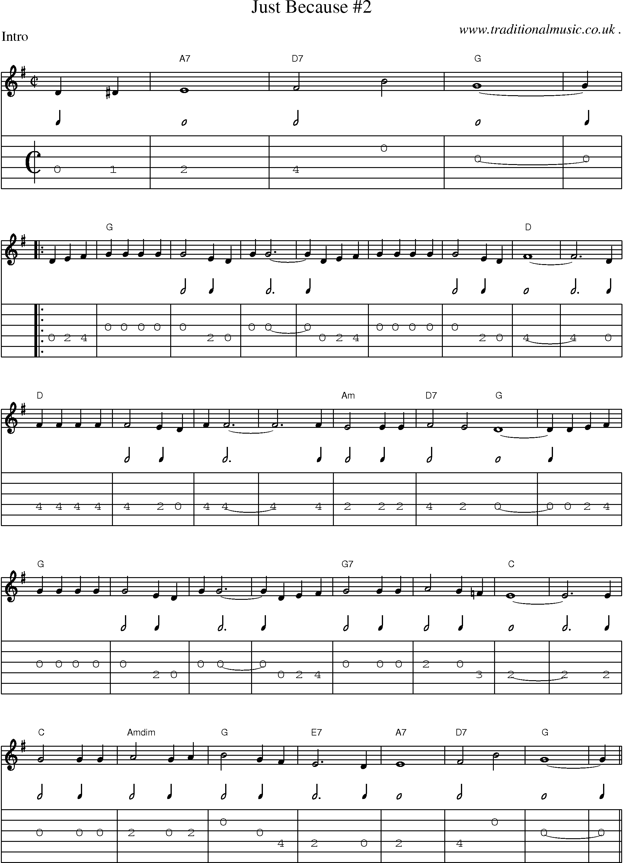 Music Score and Guitar Tabs for Just Because 2