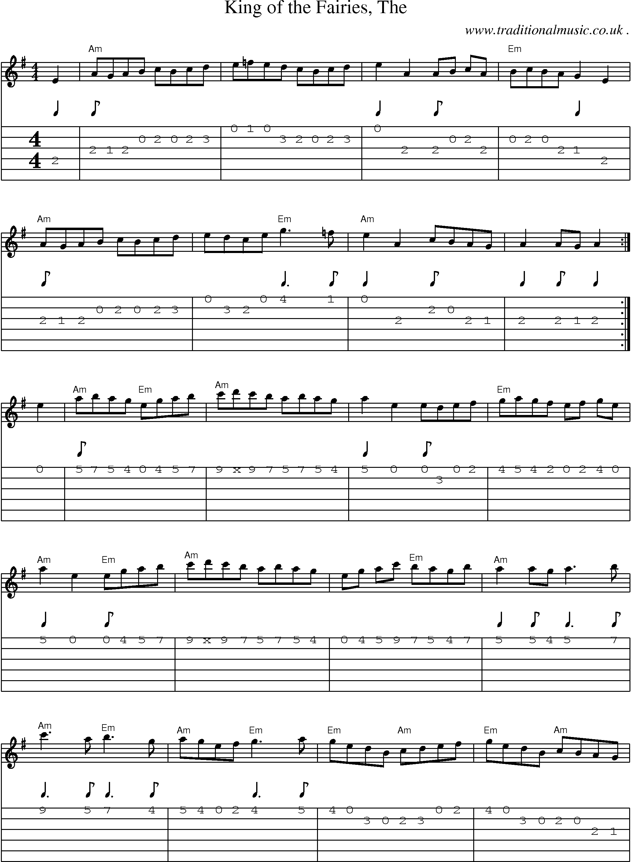 Music Score and Guitar Tabs for King of the Fairies The