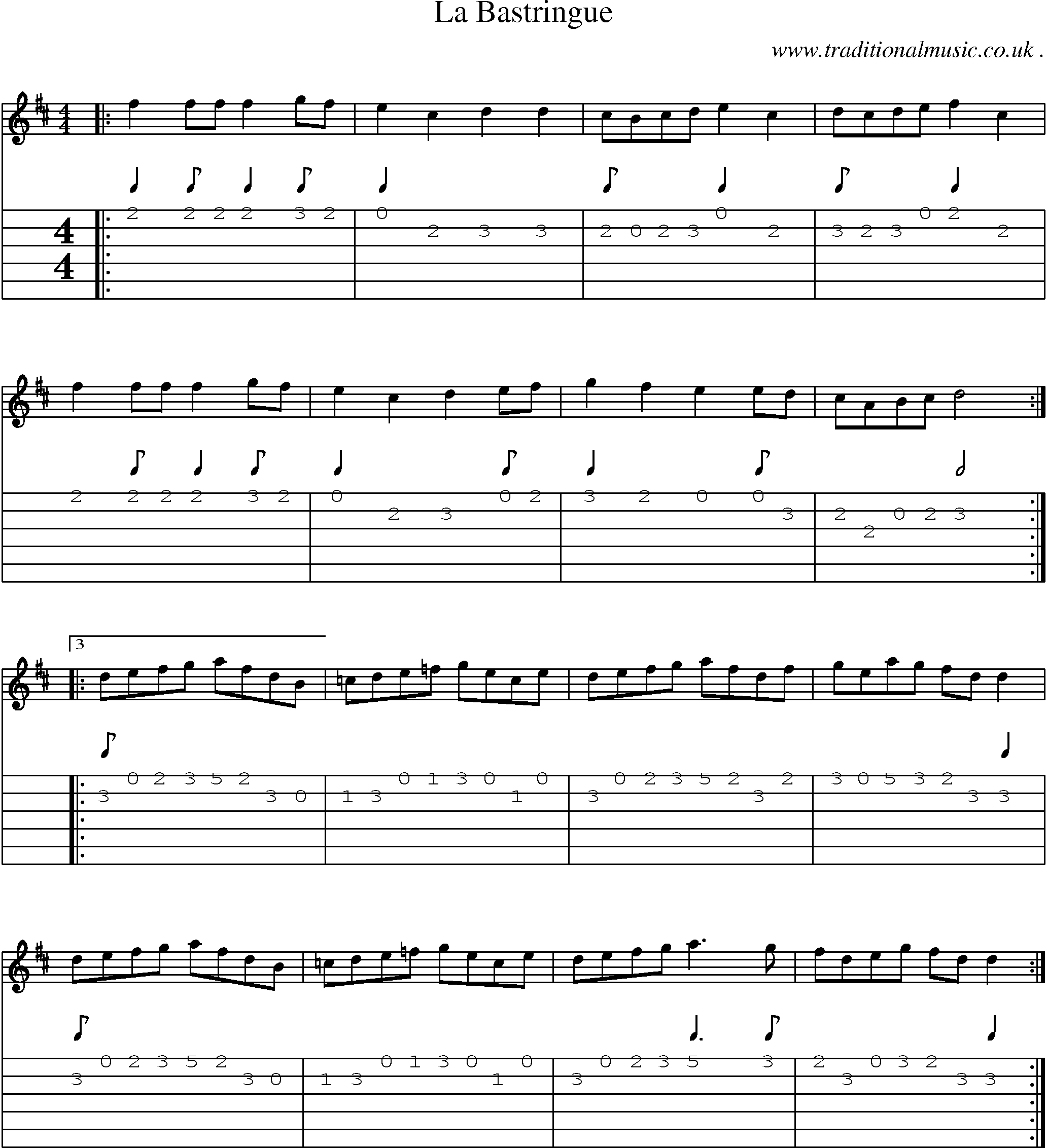 Music Score and Guitar Tabs for La Bastringue