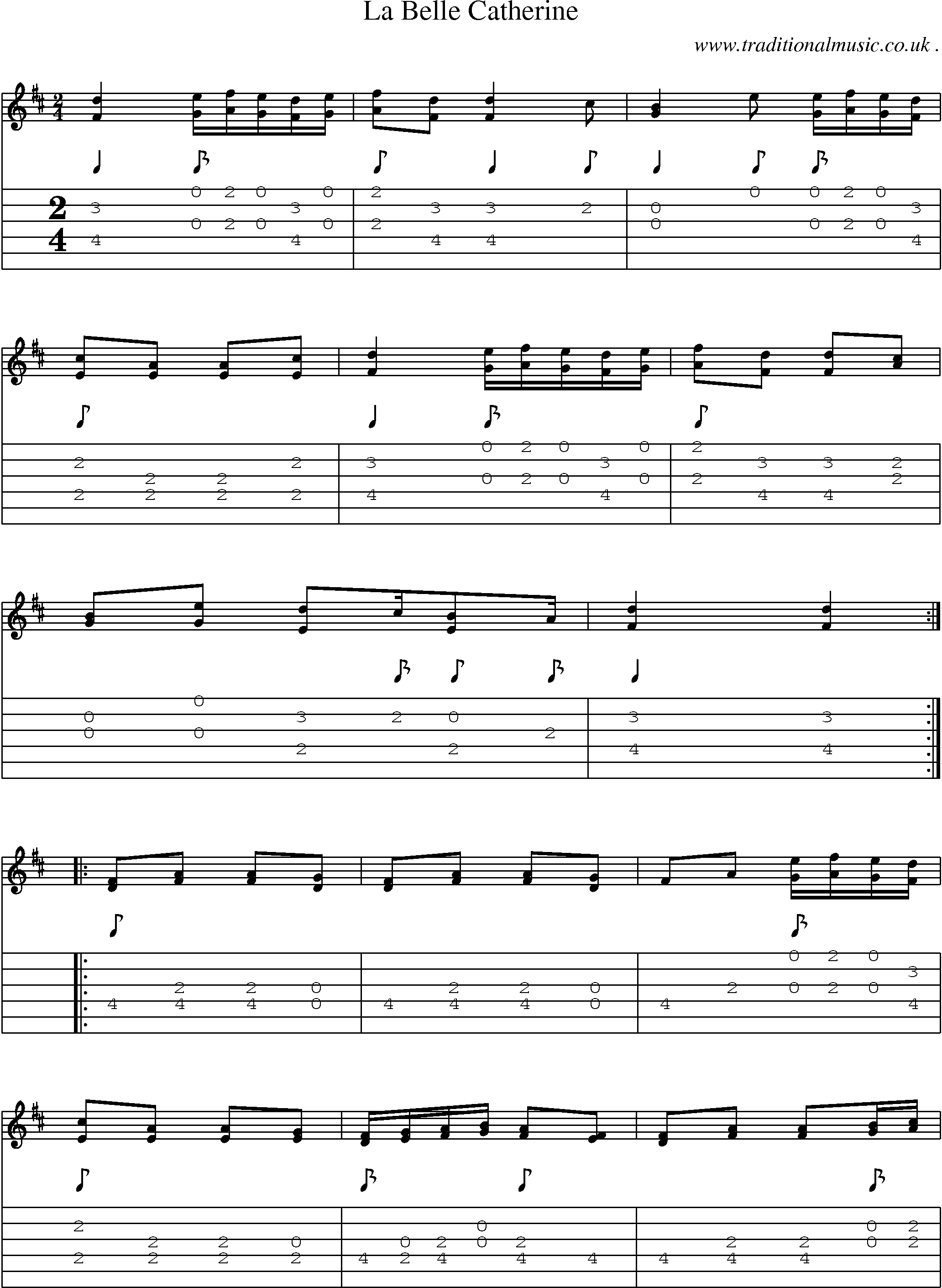 Music Score and Guitar Tabs for La Belle Catherine