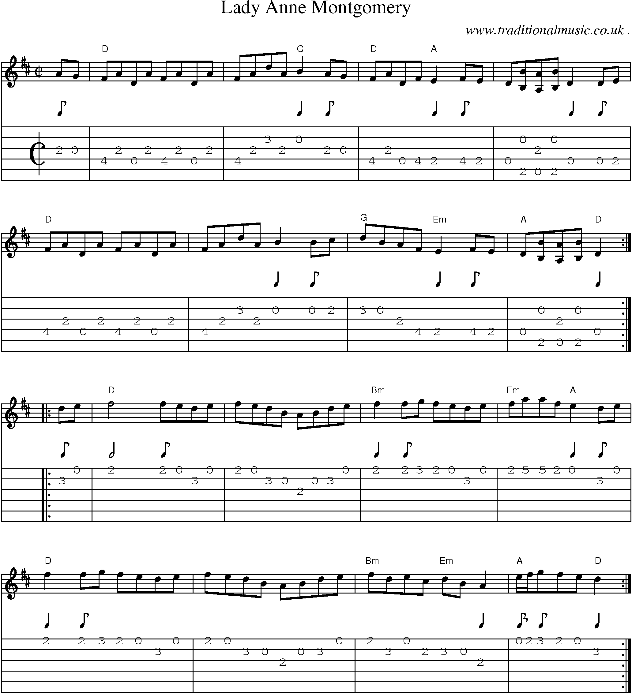 Music Score and Guitar Tabs for Lady Anne Montgomery