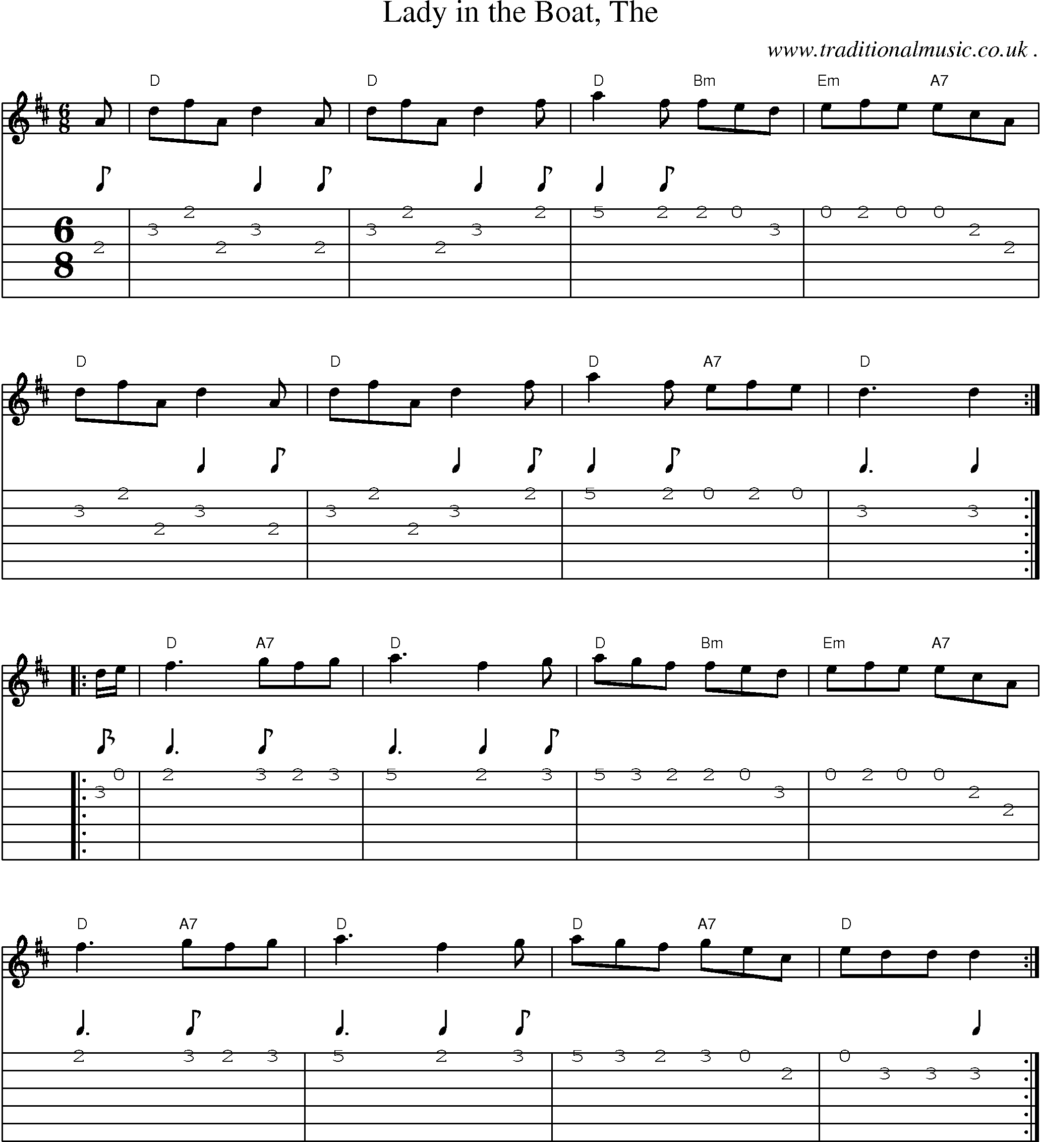 Music Score and Guitar Tabs for Lady in the Boat The