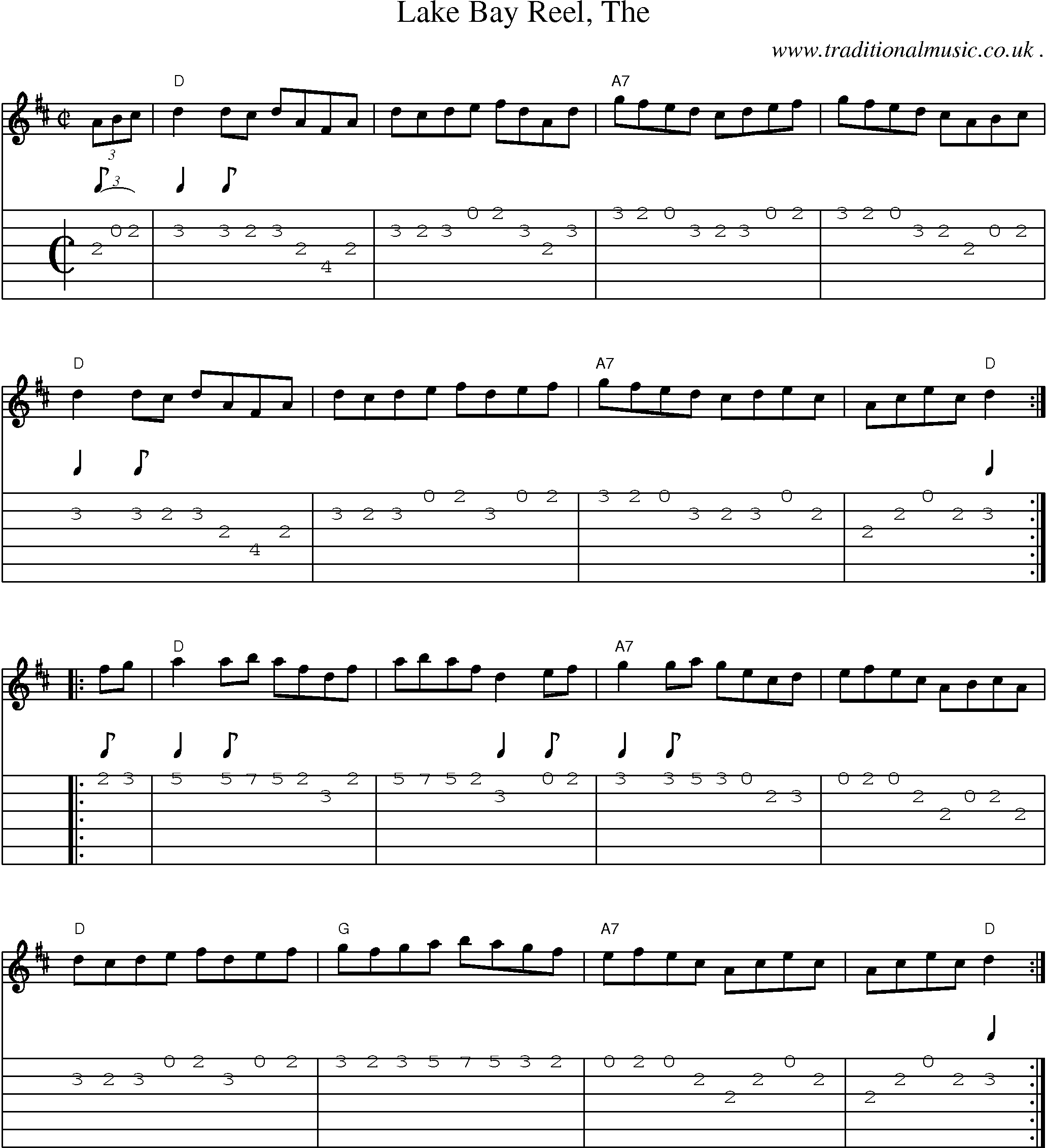 Music Score and Guitar Tabs for Lake Bay Reel The