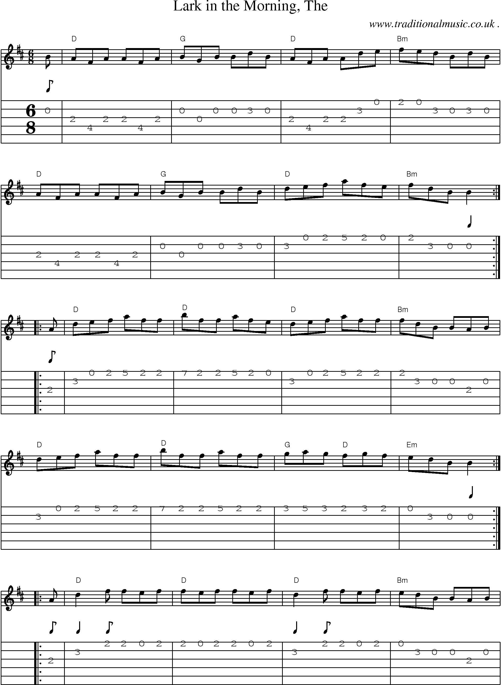 Music Score and Guitar Tabs for Lark in the Morning The