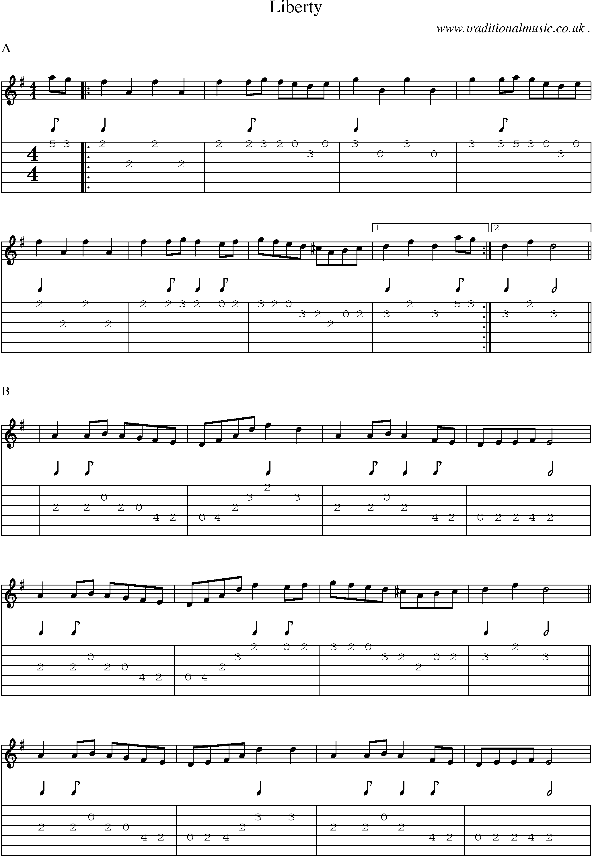Music Score and Guitar Tabs for Liberty