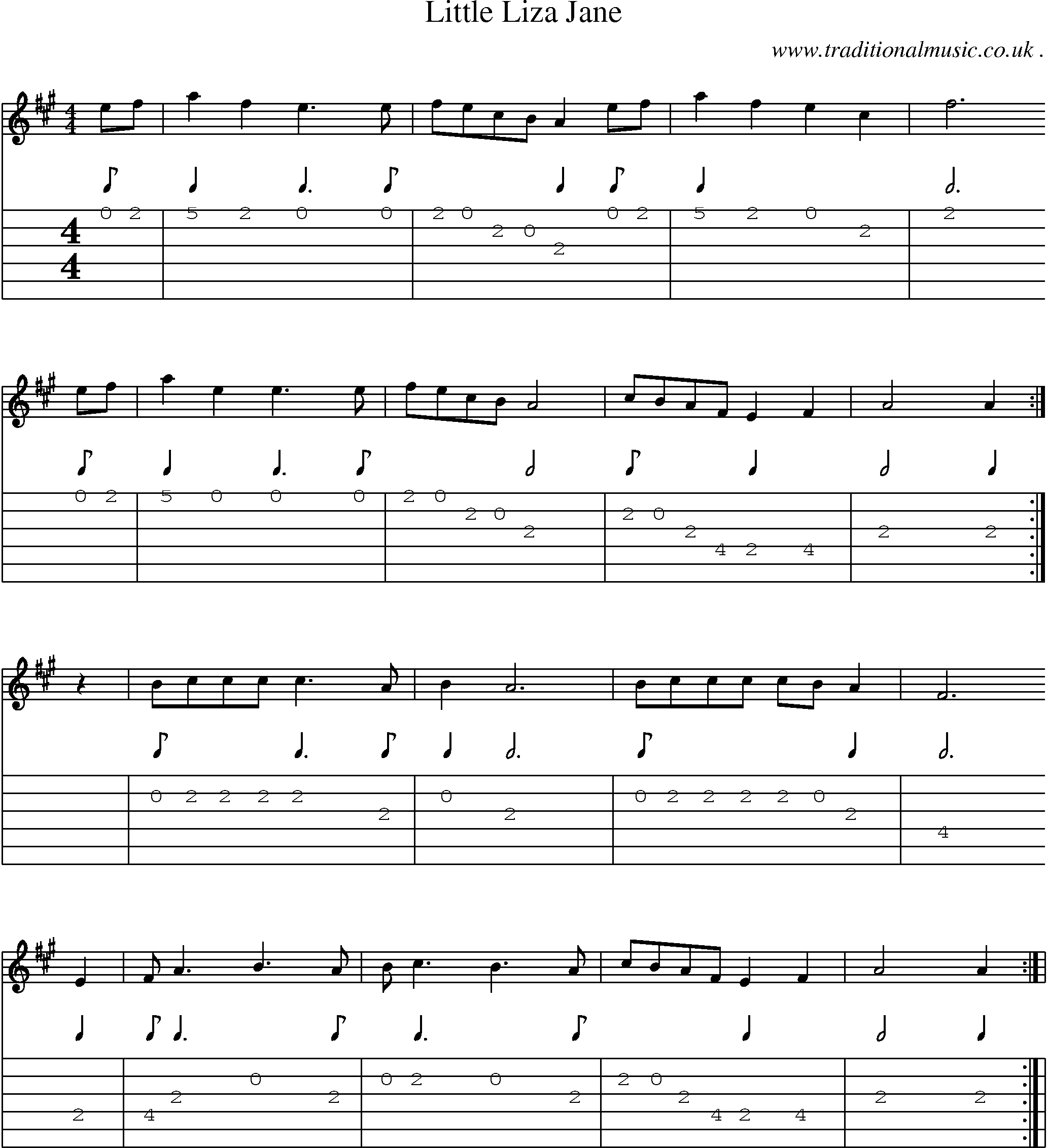 Music Score and Guitar Tabs for Little Liza Jane
