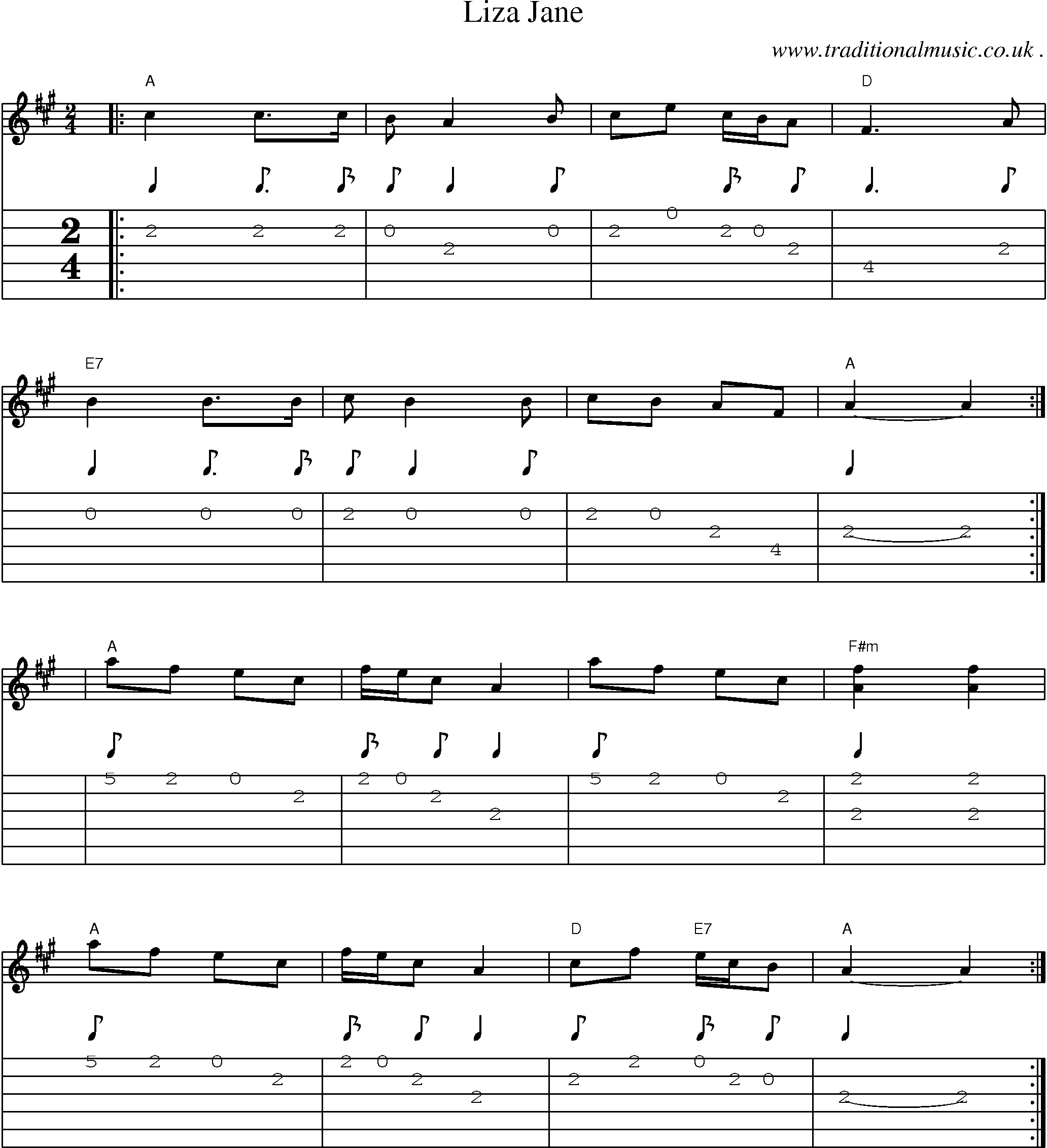 Music Score and Guitar Tabs for Liza Jane