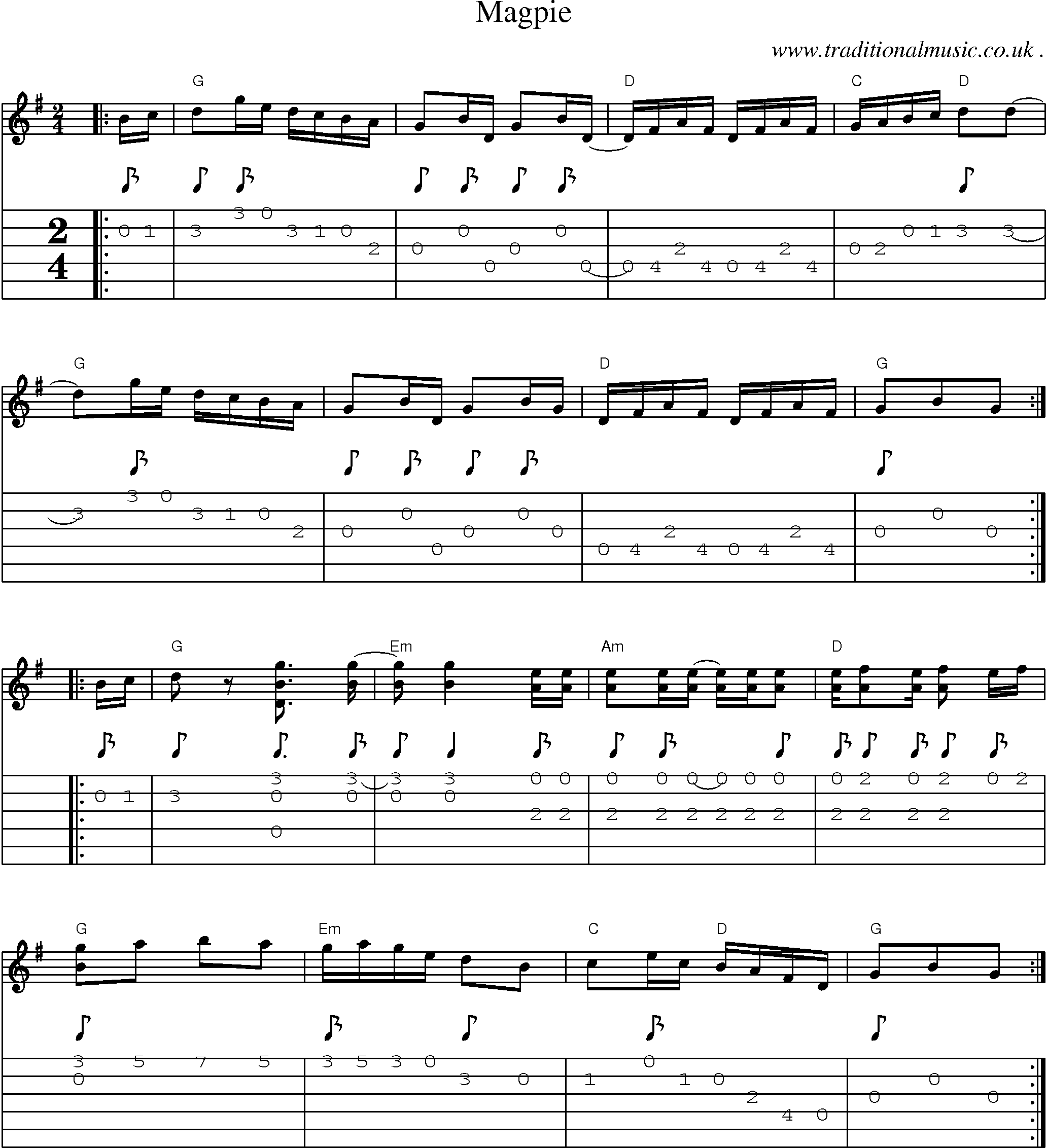 Music Score and Guitar Tabs for Magpie