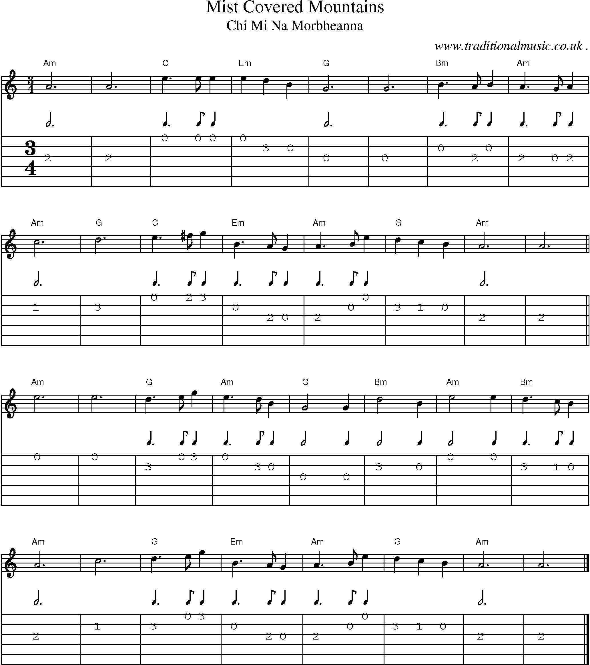Music Score and Guitar Tabs for Mist Covered Mountains