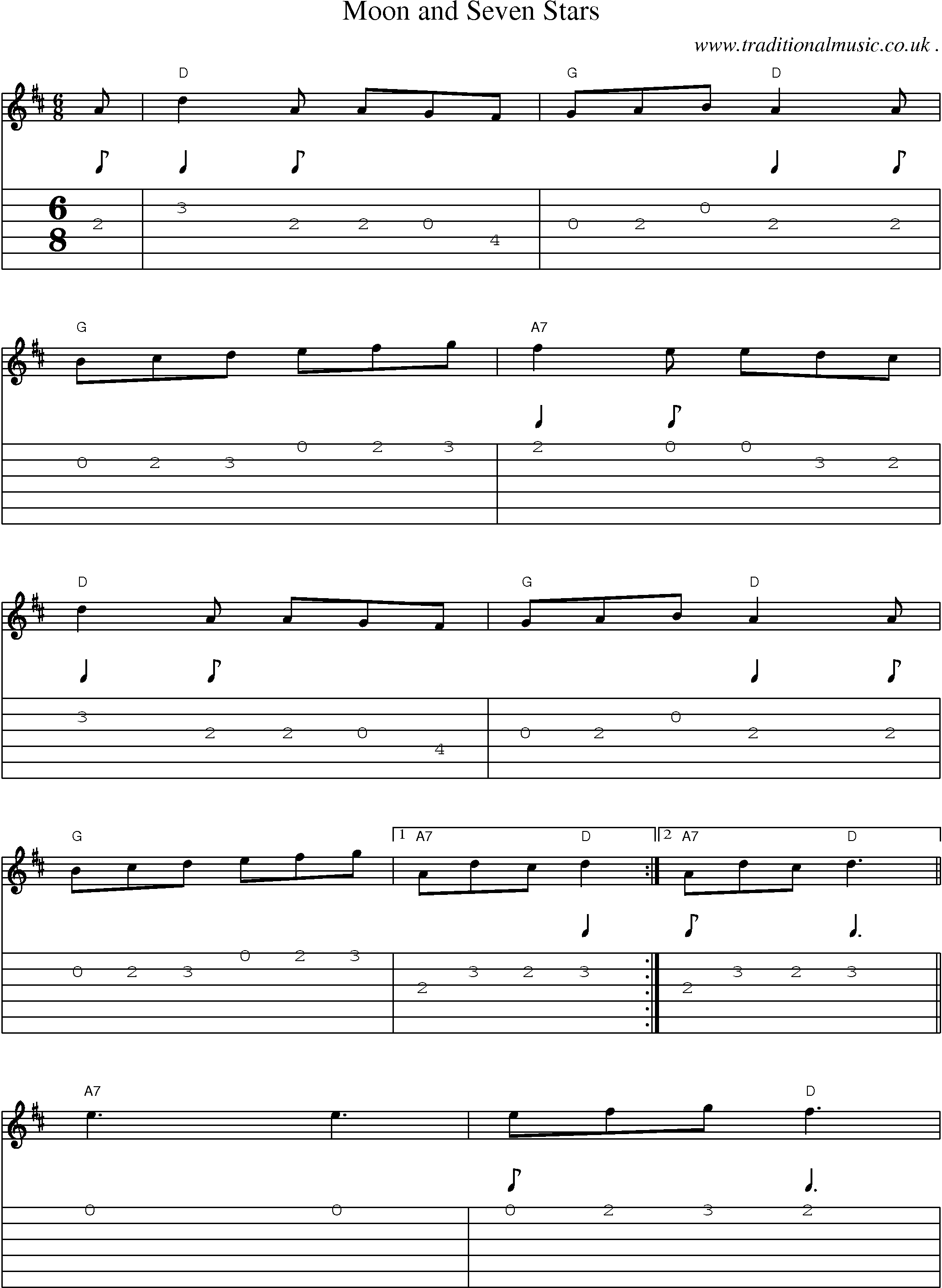 Music Score and Guitar Tabs for Moon And Seven Stars