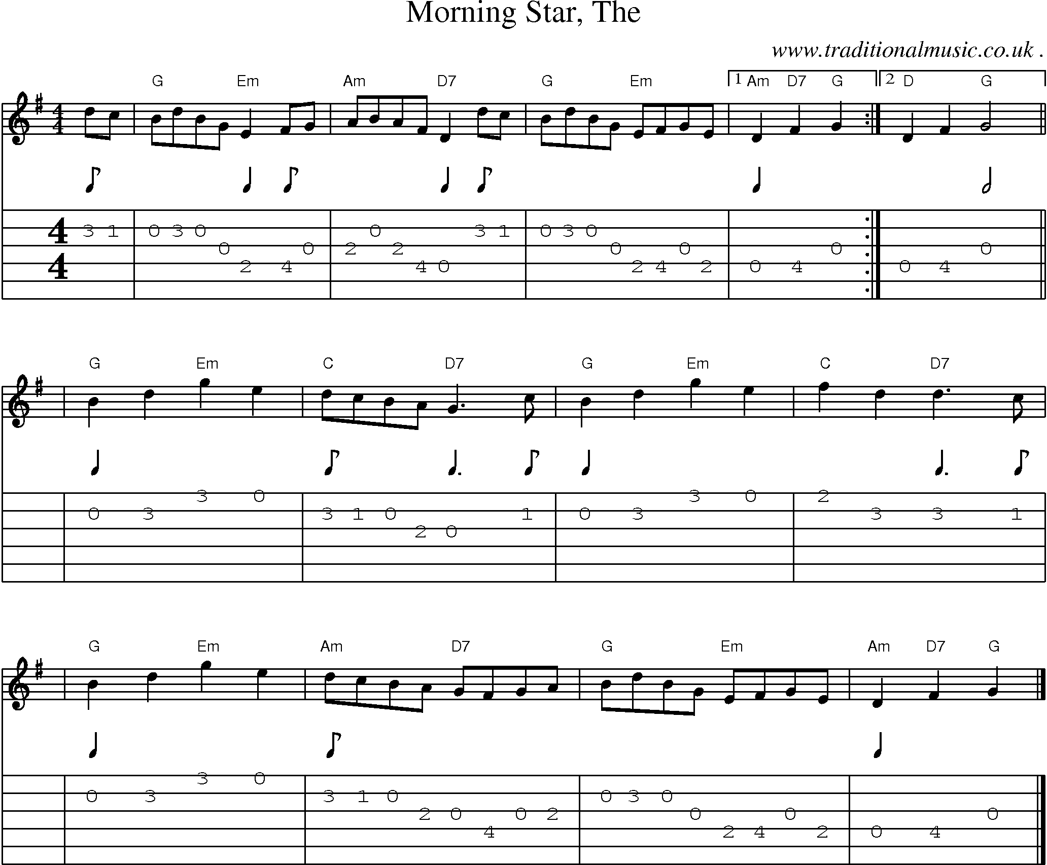 Music Score and Guitar Tabs for Morning Star The