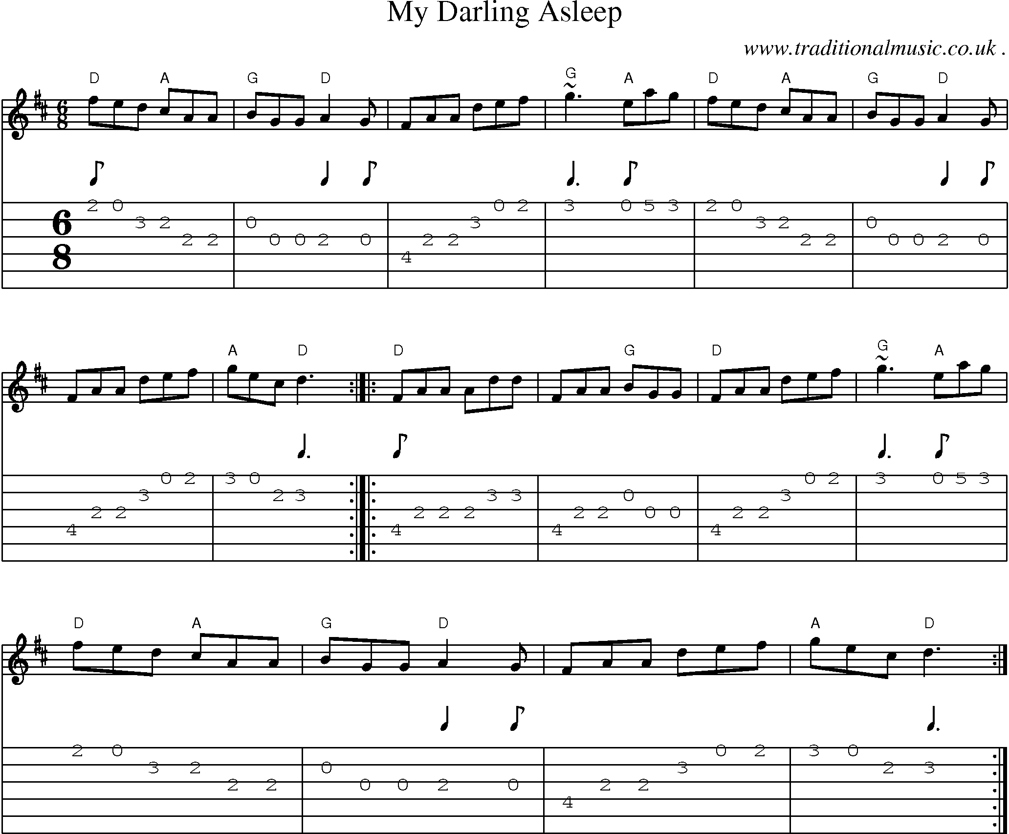 Music Score and Guitar Tabs for My Darling Asleep