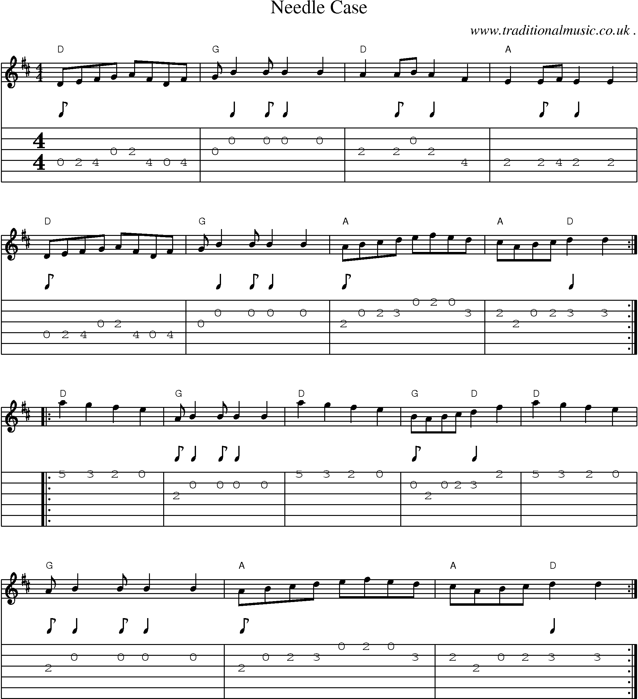 Music Score and Guitar Tabs for Needle Case
