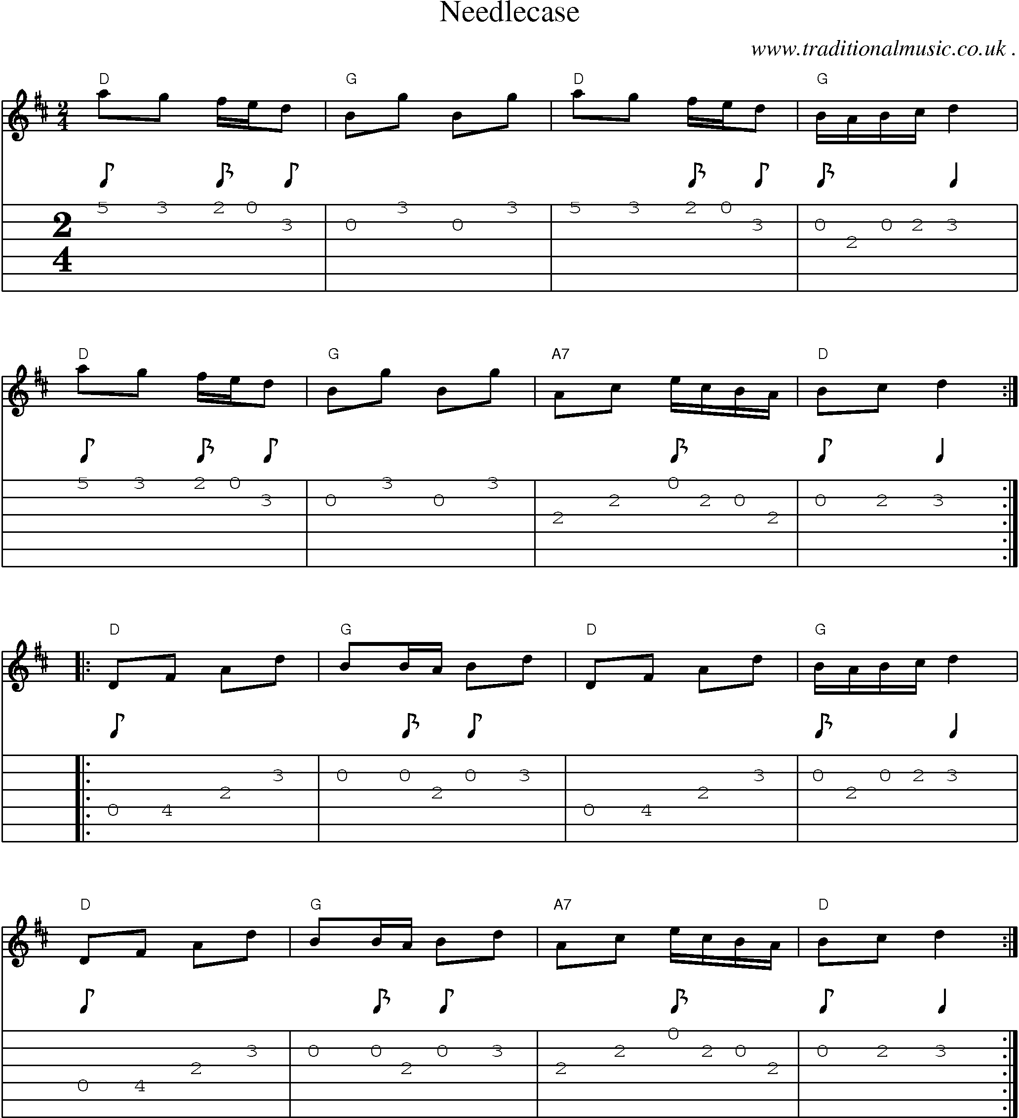 Music Score and Guitar Tabs for Needlecase