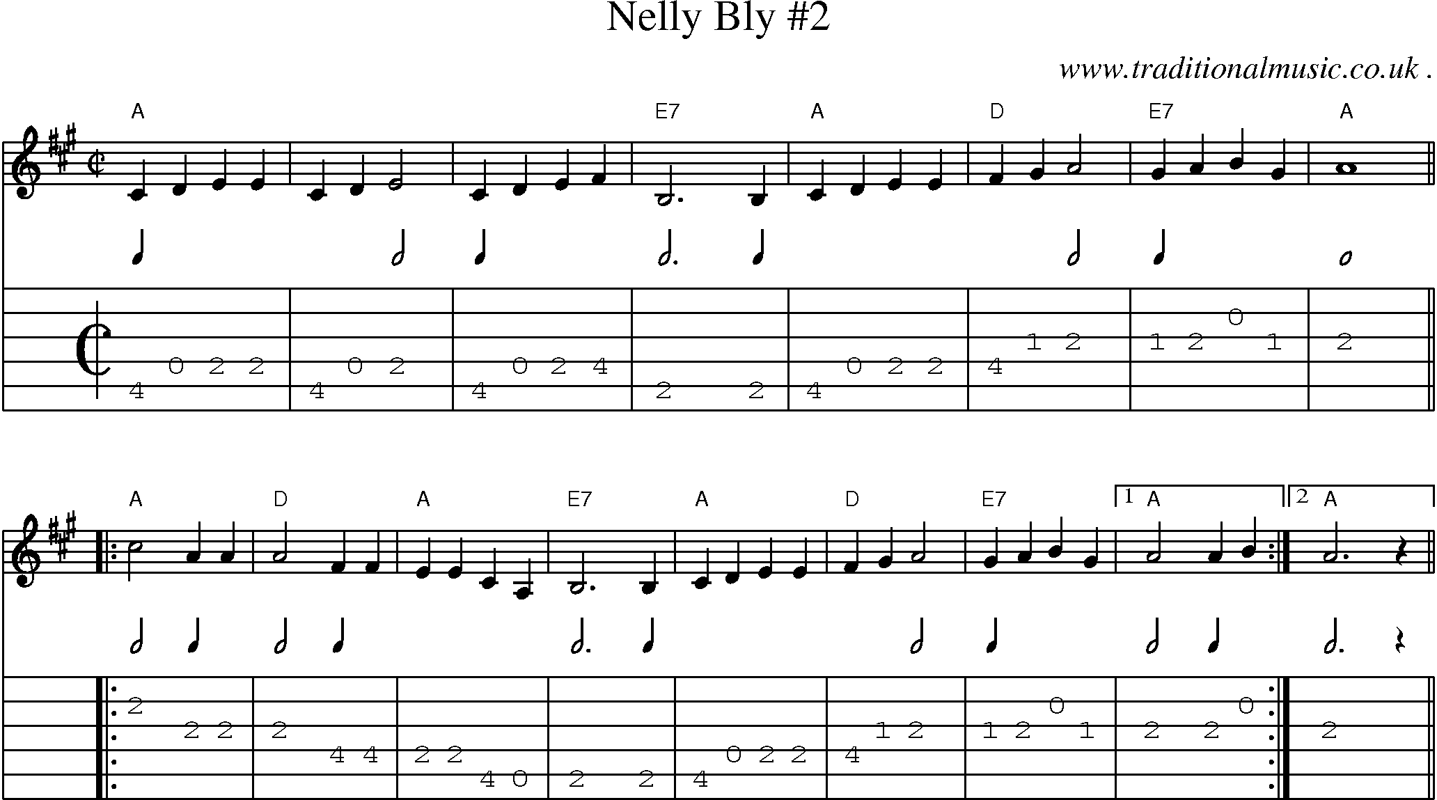 Music Score and Guitar Tabs for Nelly Bly 2