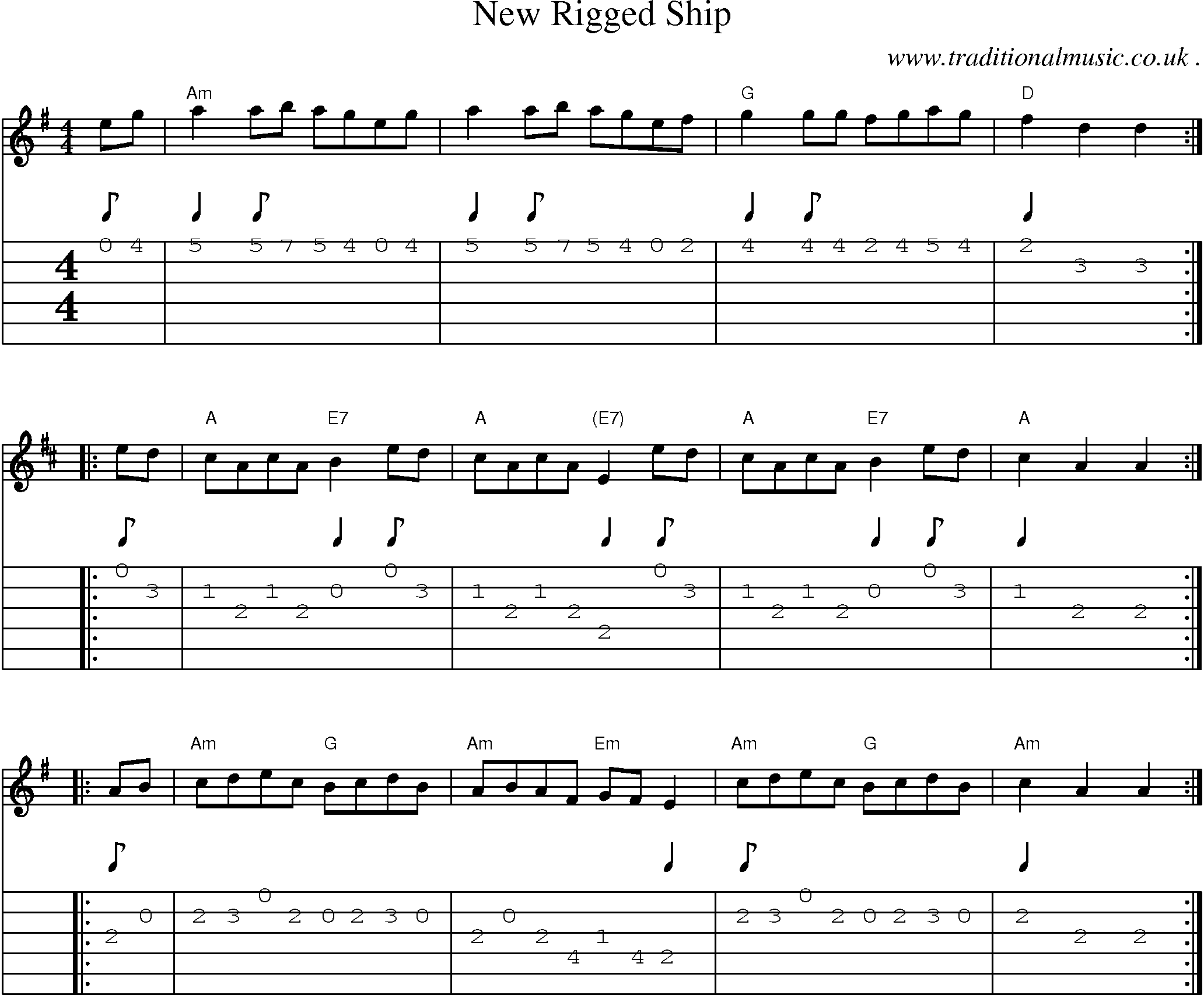 Music Score and Guitar Tabs for New Rigged Ship