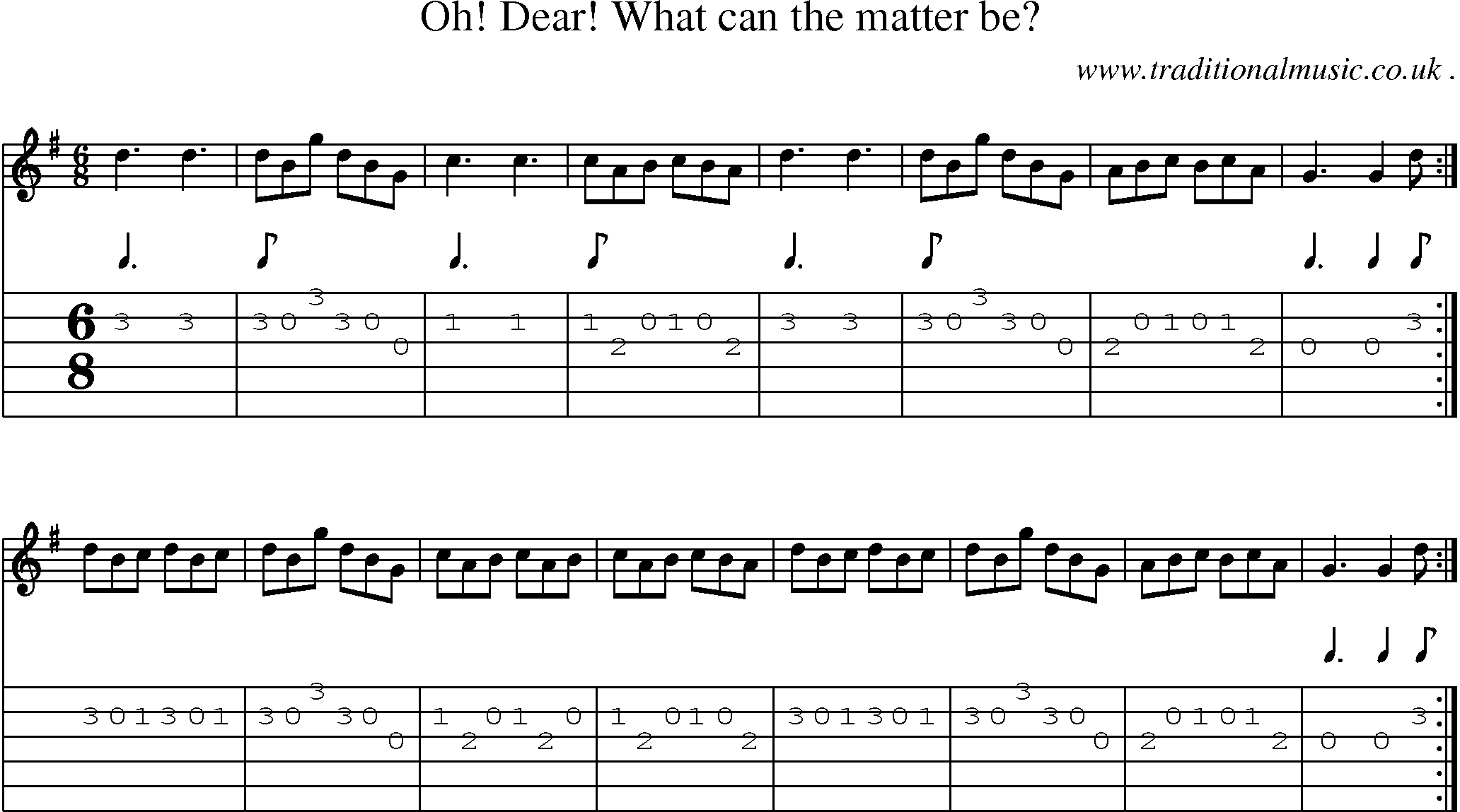 Music Score and Guitar Tabs for Oh! Dear! What can the matter be