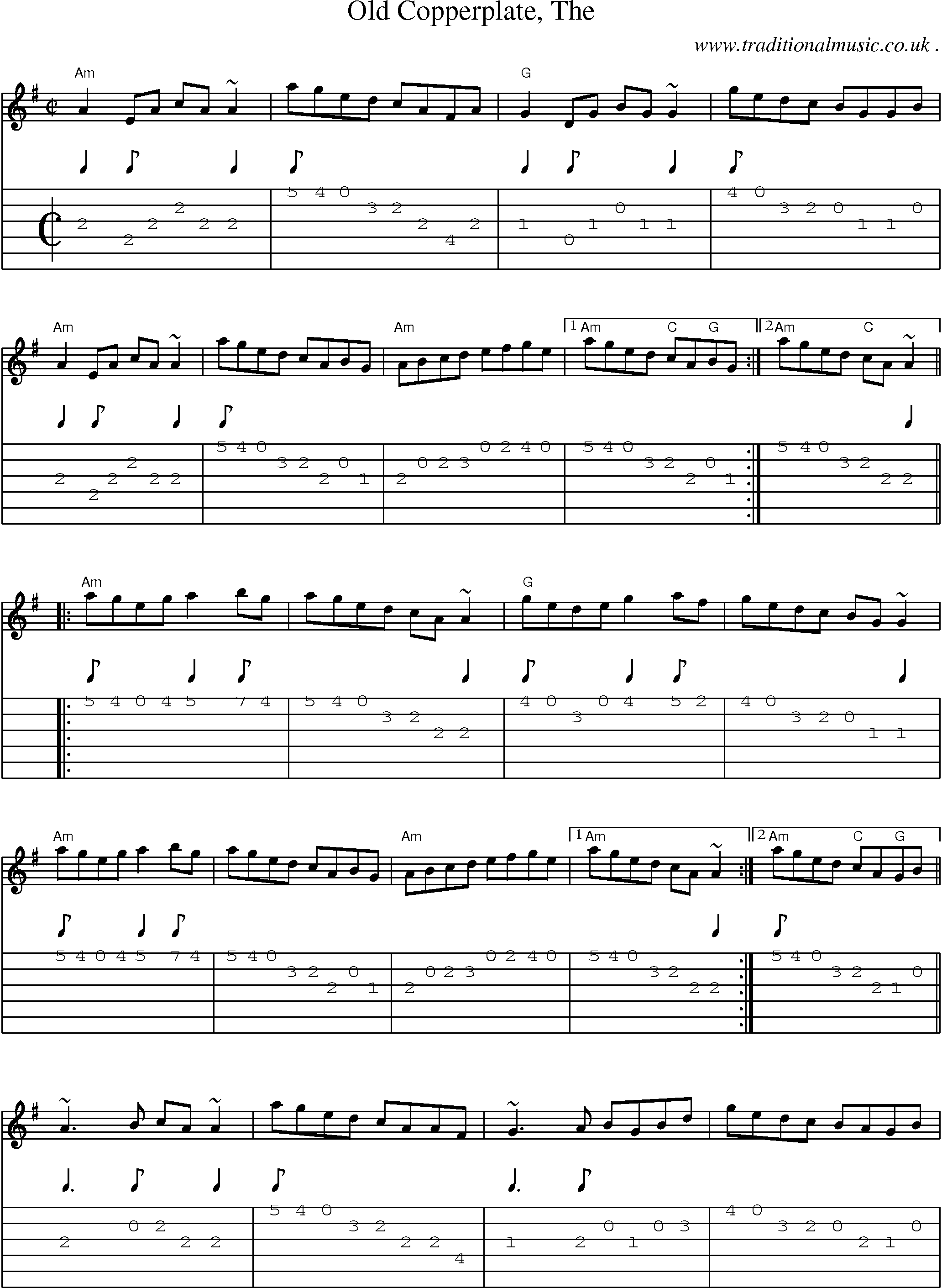 Music Score and Guitar Tabs for Old Copperplate The