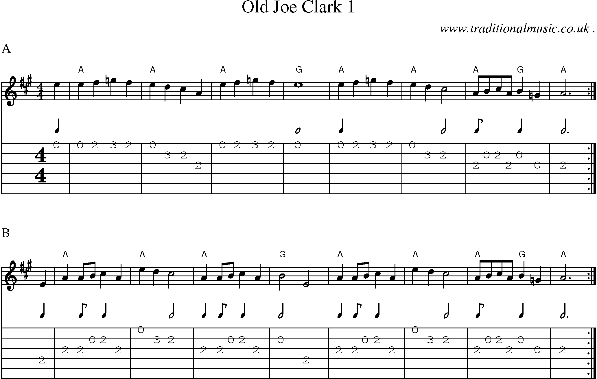 Music Score and Guitar Tabs for Old Joe Clark 1