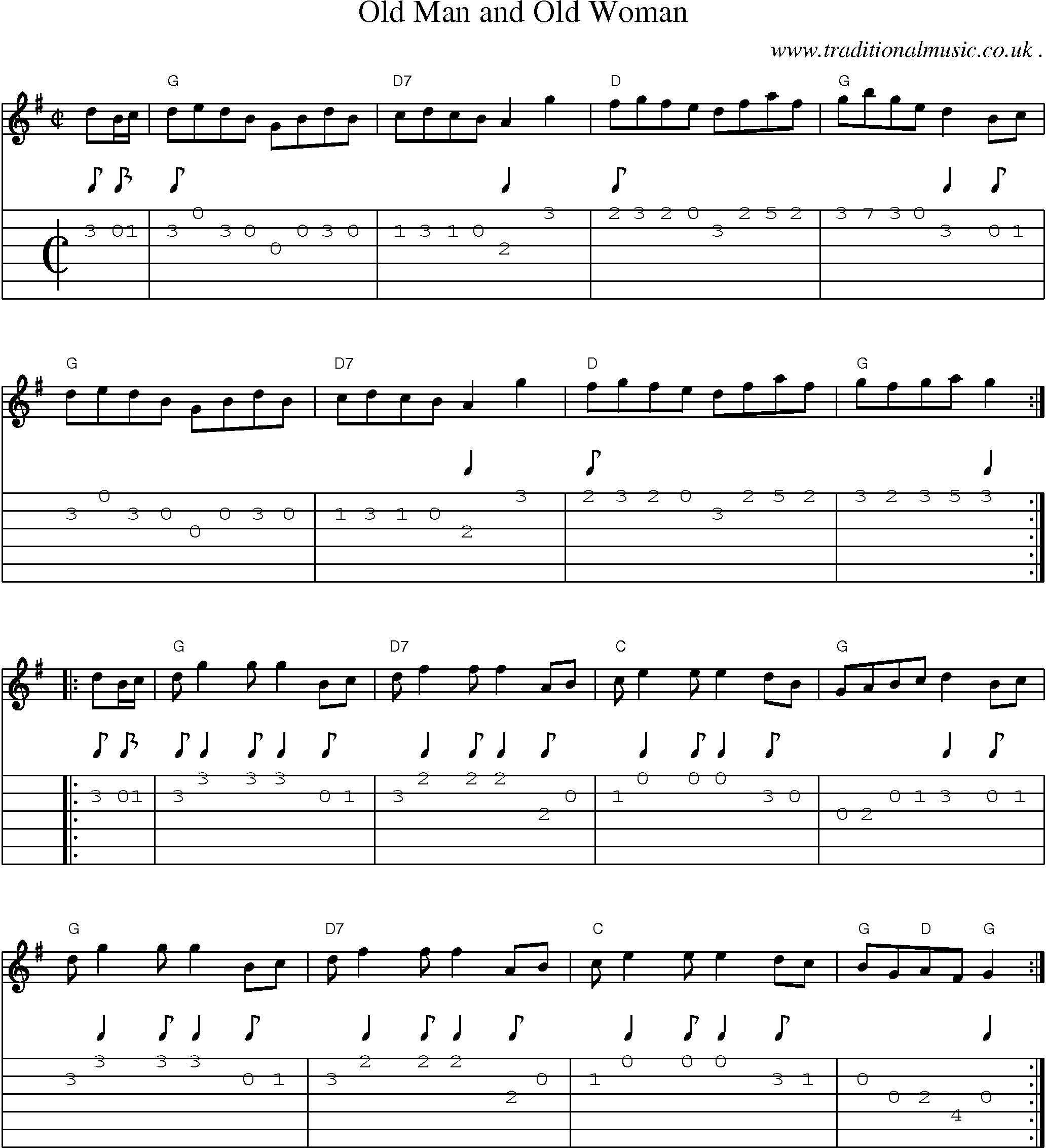 Music Score and Guitar Tabs for Old Man And Old Woman