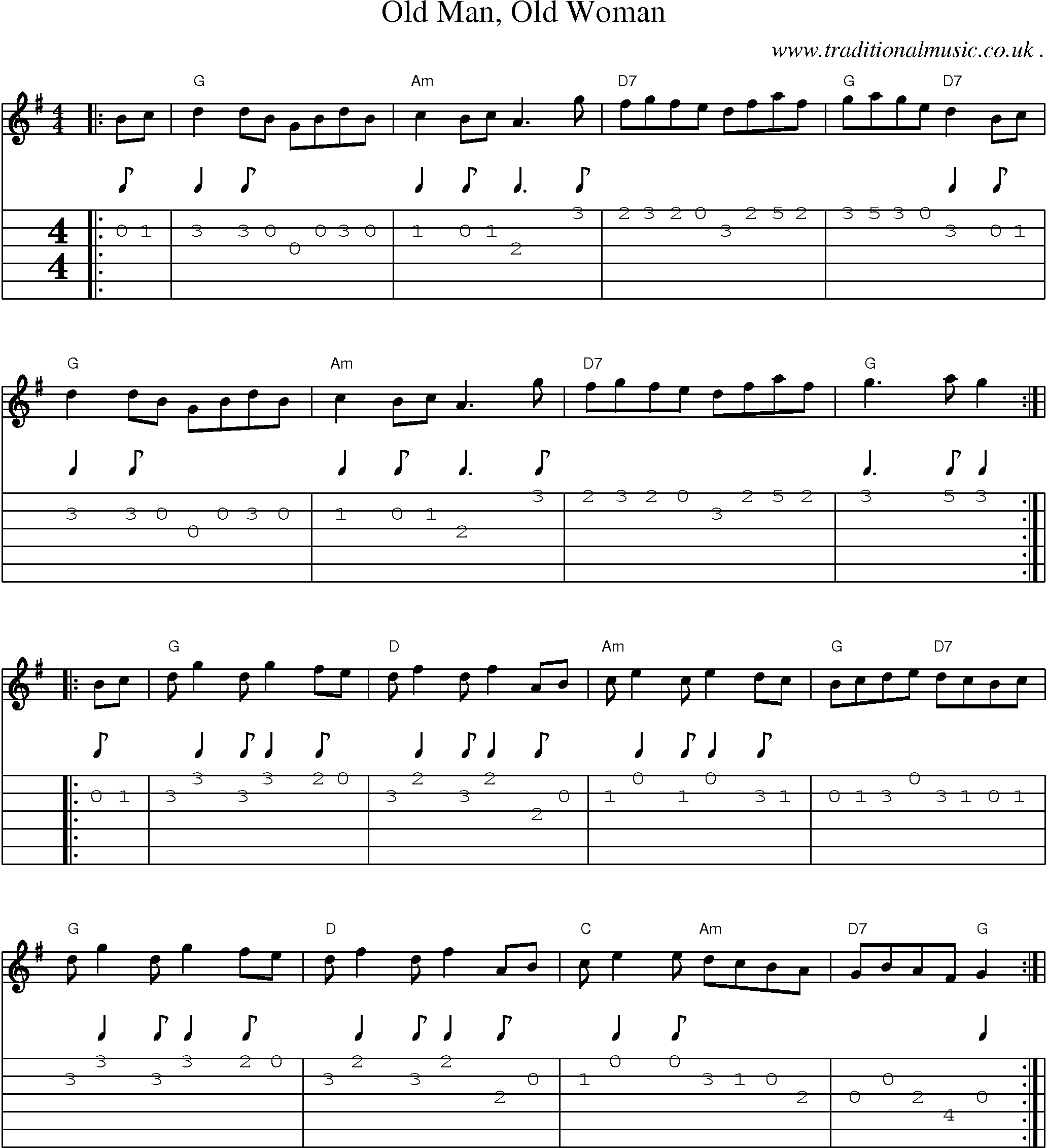 Music Score and Guitar Tabs for Old Man Old Woman