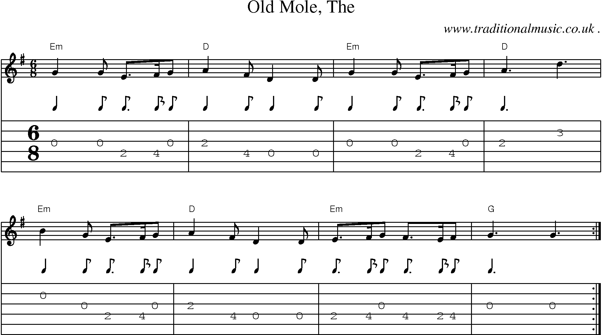 Music Score and Guitar Tabs for Old Mole The