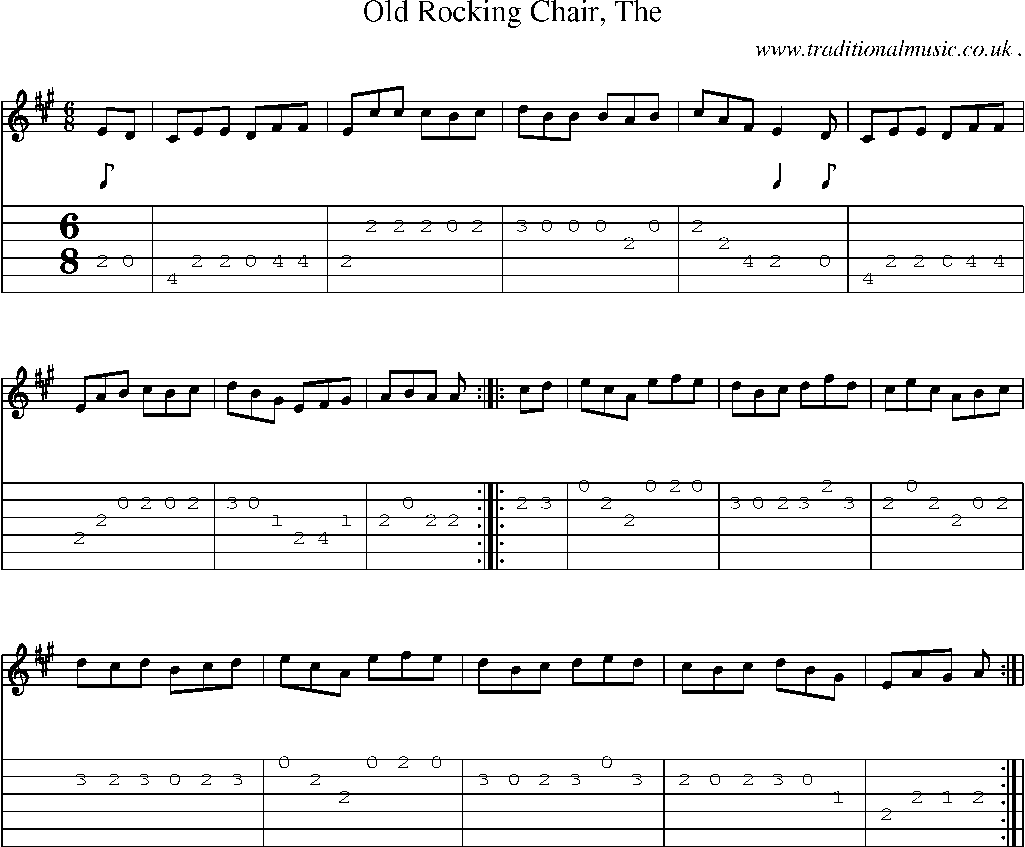 Music Score and Guitar Tabs for Old Rocking Chair The