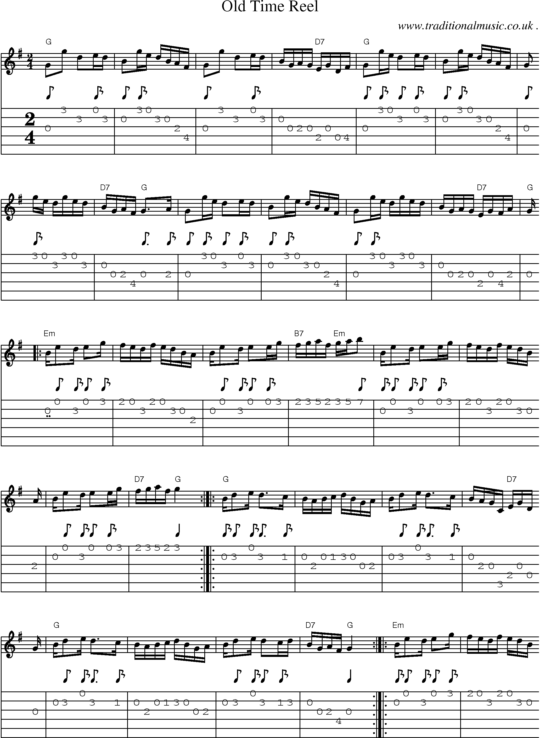 Music Score and Guitar Tabs for Old Time Reel