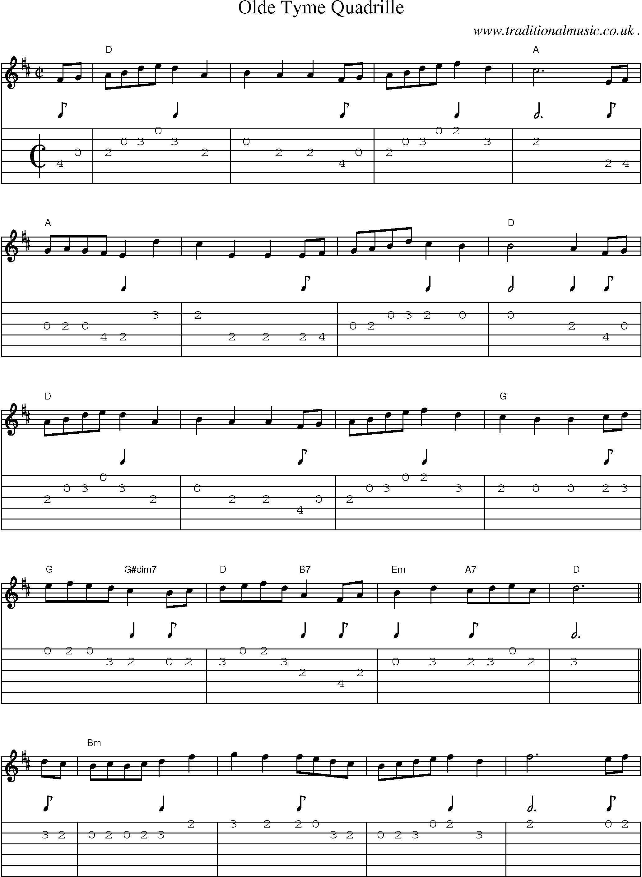 Music Score and Guitar Tabs for Olde Tyme Quadrille