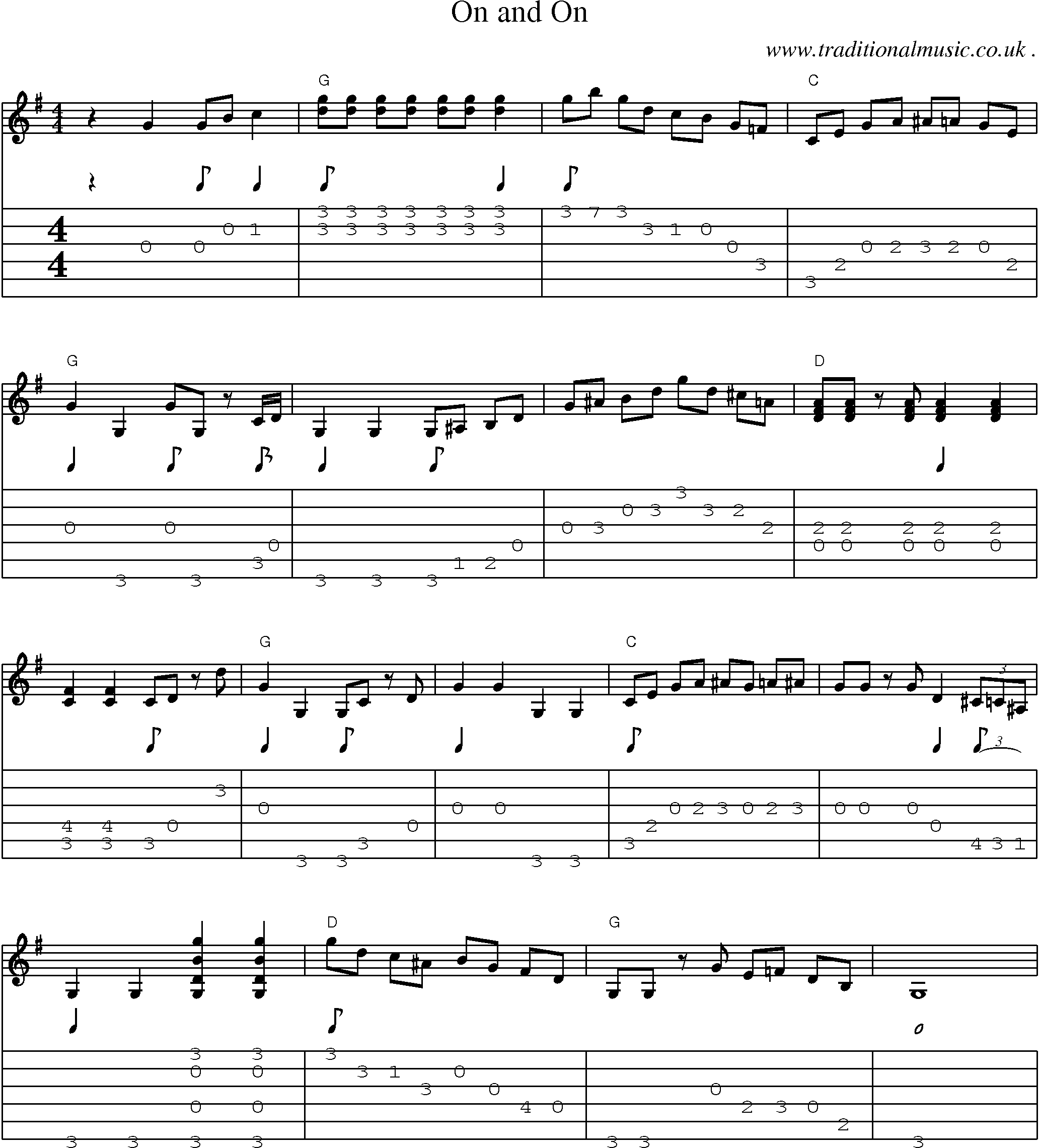 Music Score and Guitar Tabs for On And On