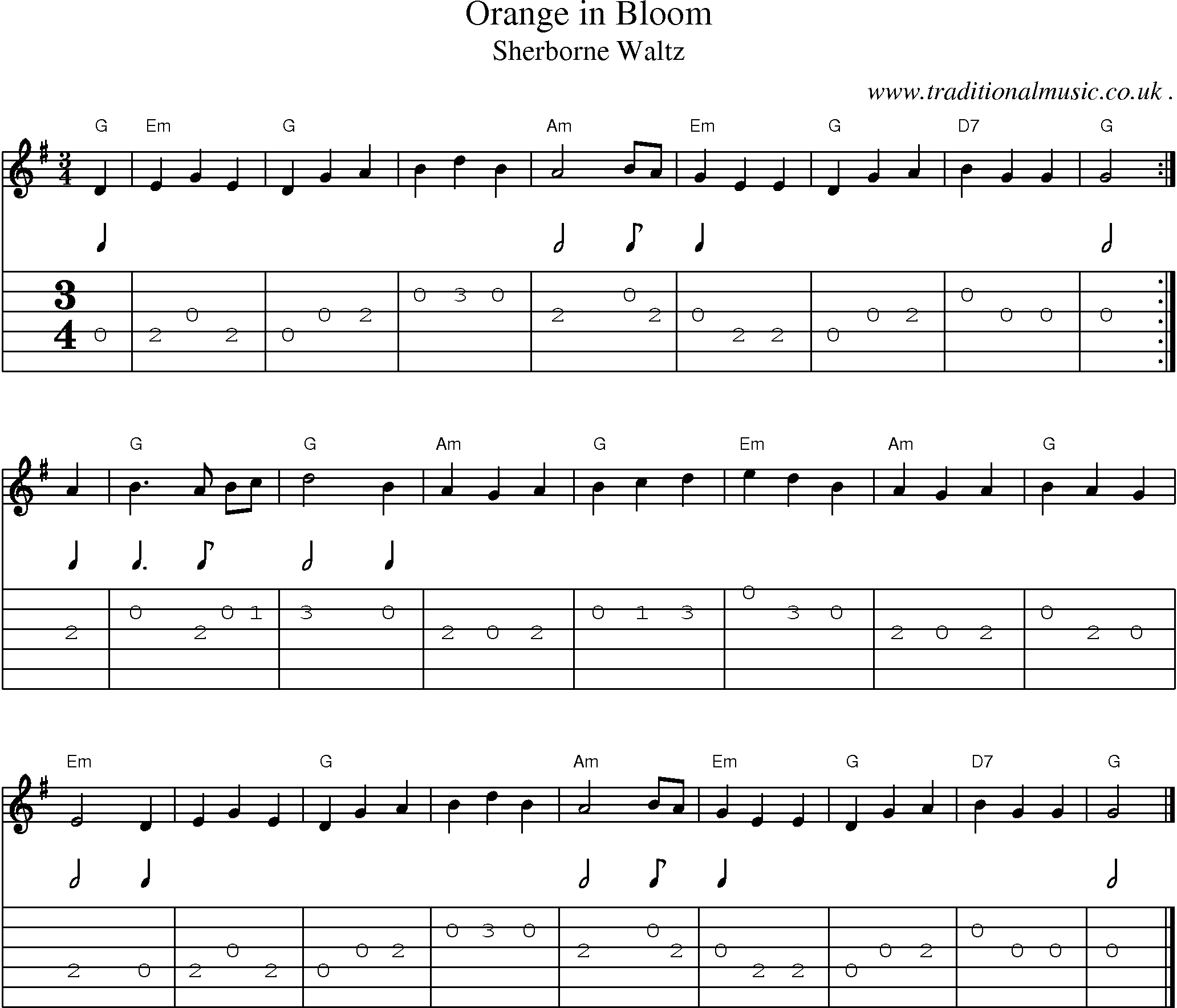 Music Score and Guitar Tabs for Orange in Bloom