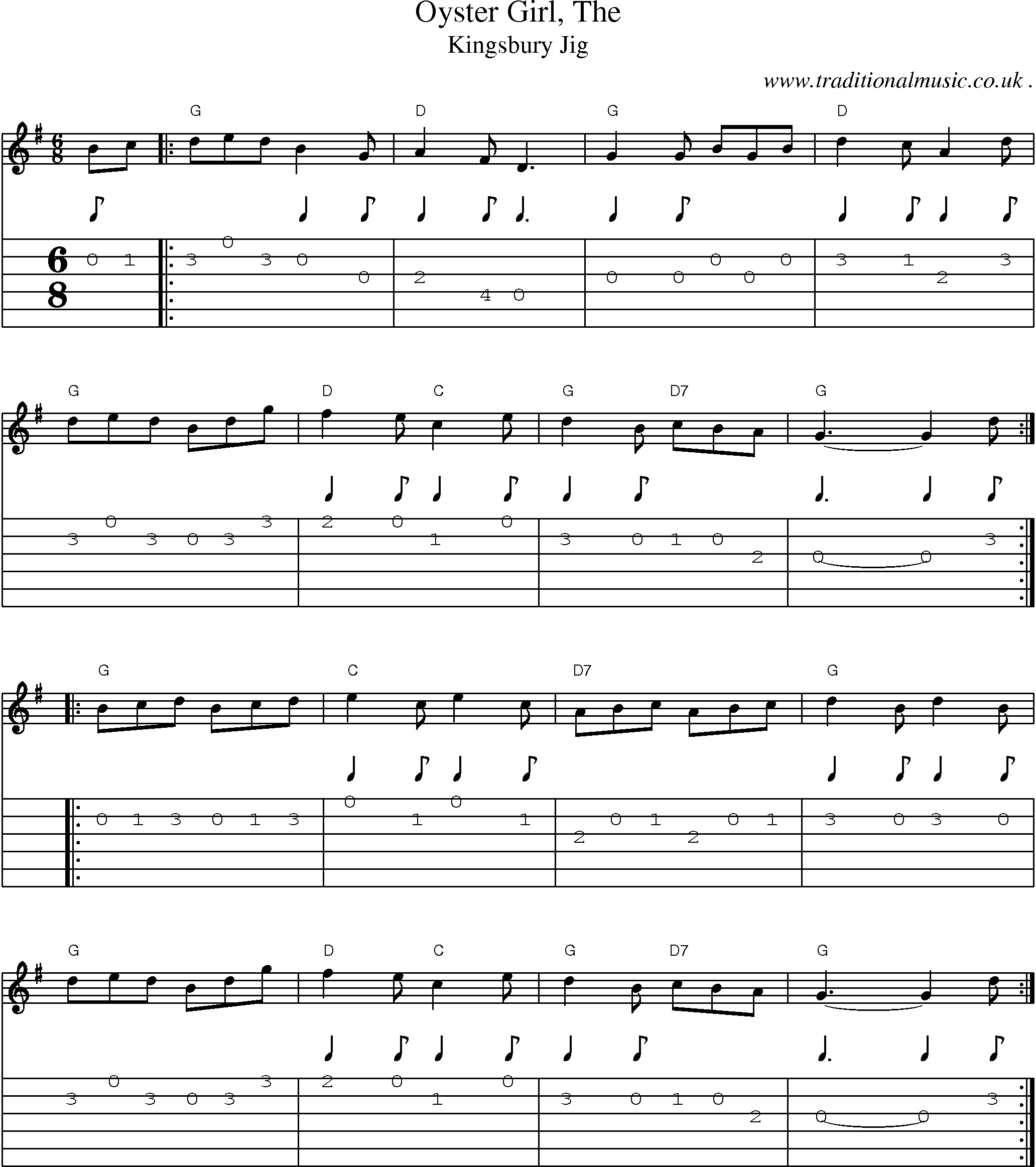Music Score and Guitar Tabs for Oyster Girl The