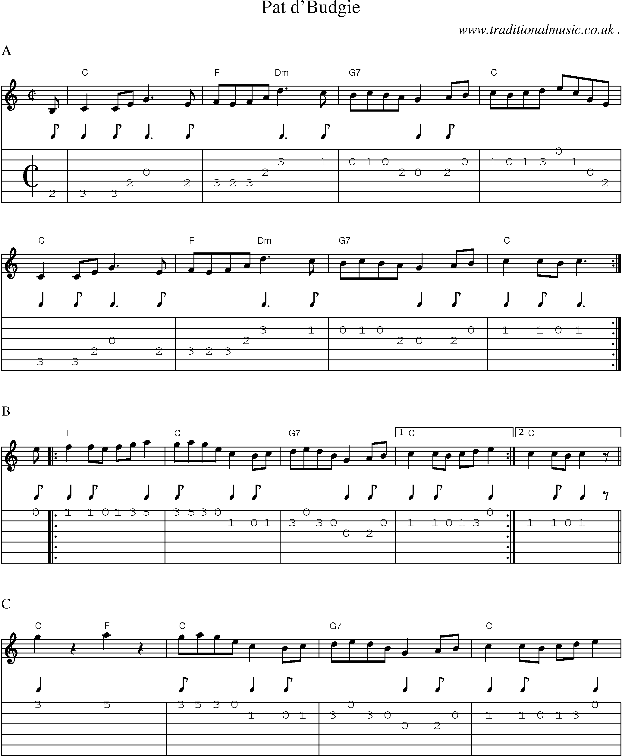 Music Score and Guitar Tabs for Pat Dbudgie