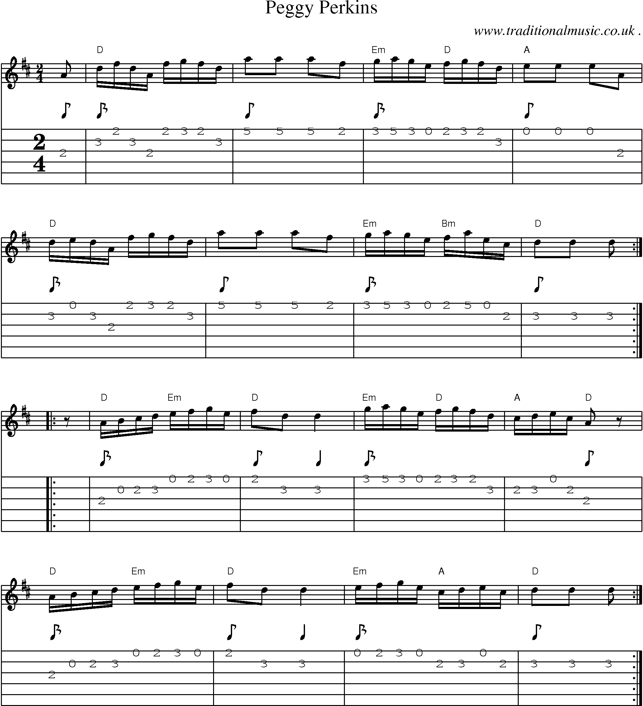 Music Score and Guitar Tabs for Peggy Perkins
