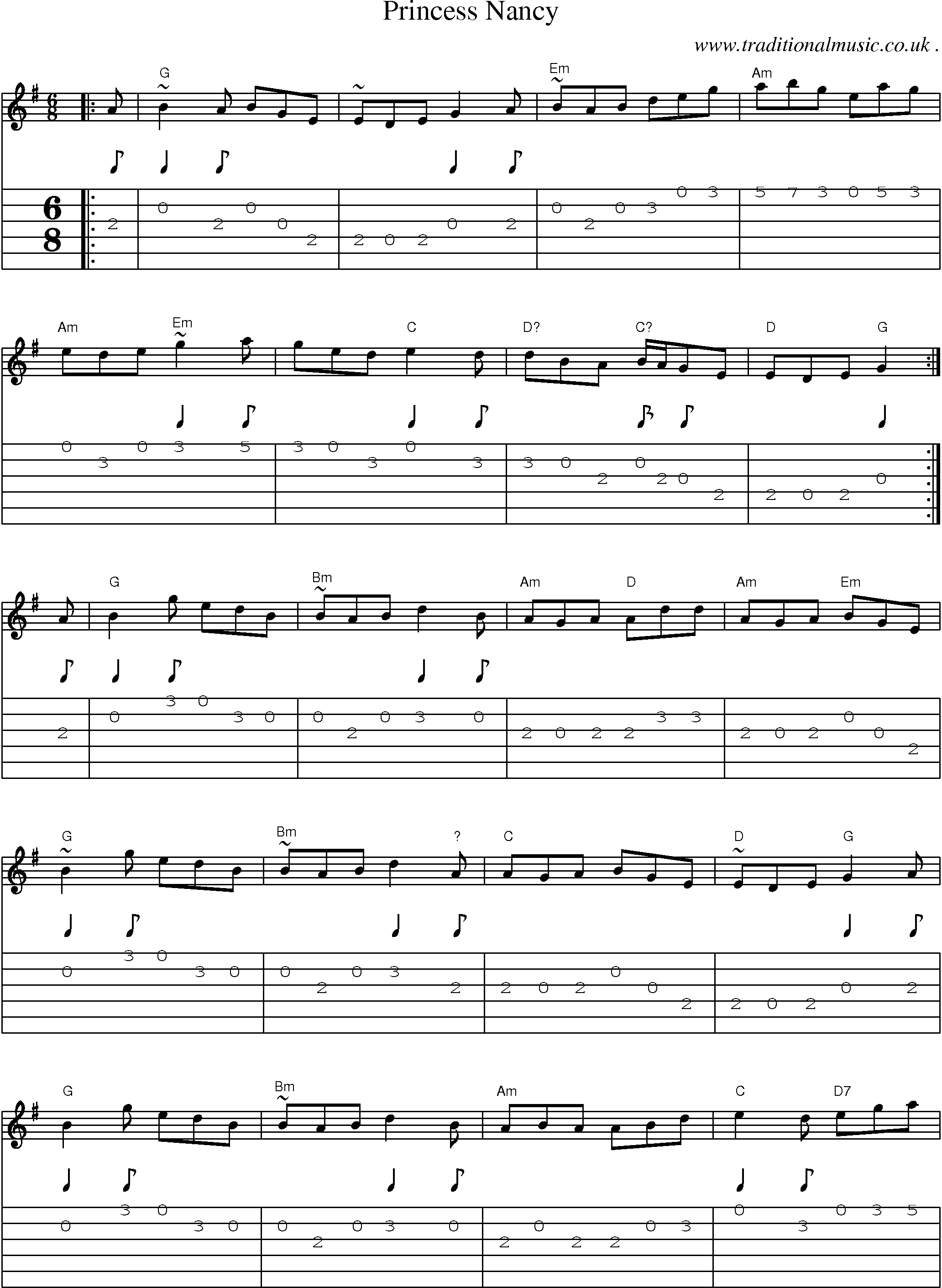 Music Score and Guitar Tabs for Princess Nancy