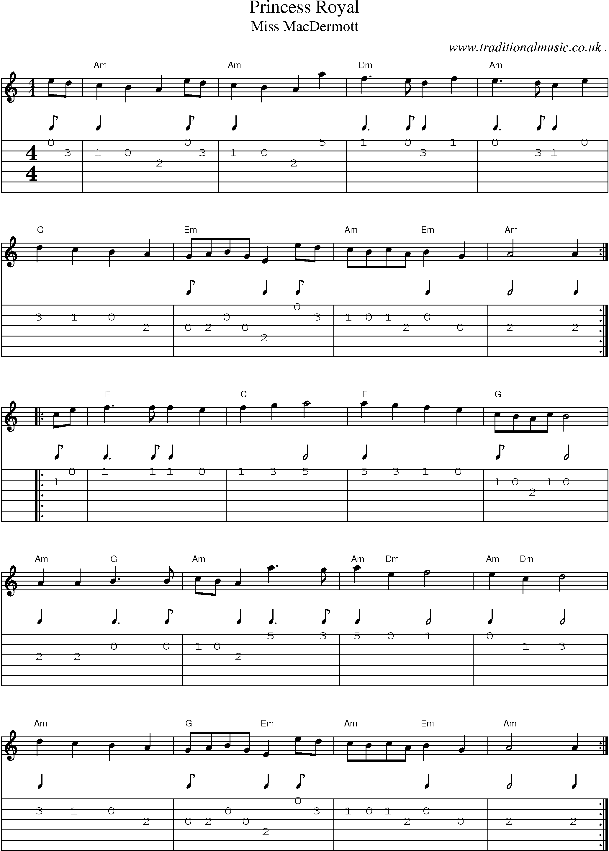 Music Score and Guitar Tabs for Princess Royal