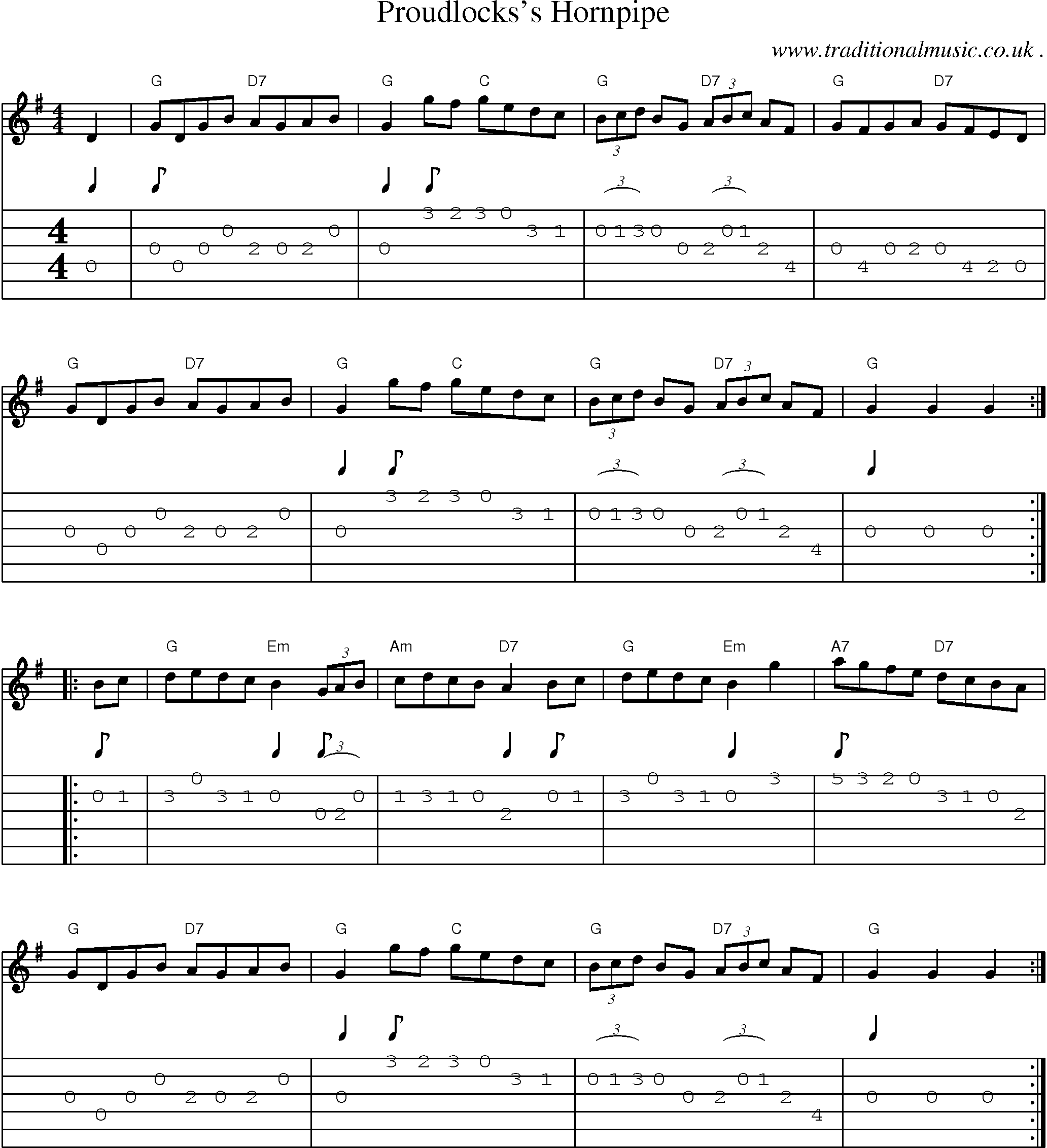 Music Score and Guitar Tabs for Proudlockss Hornpipe