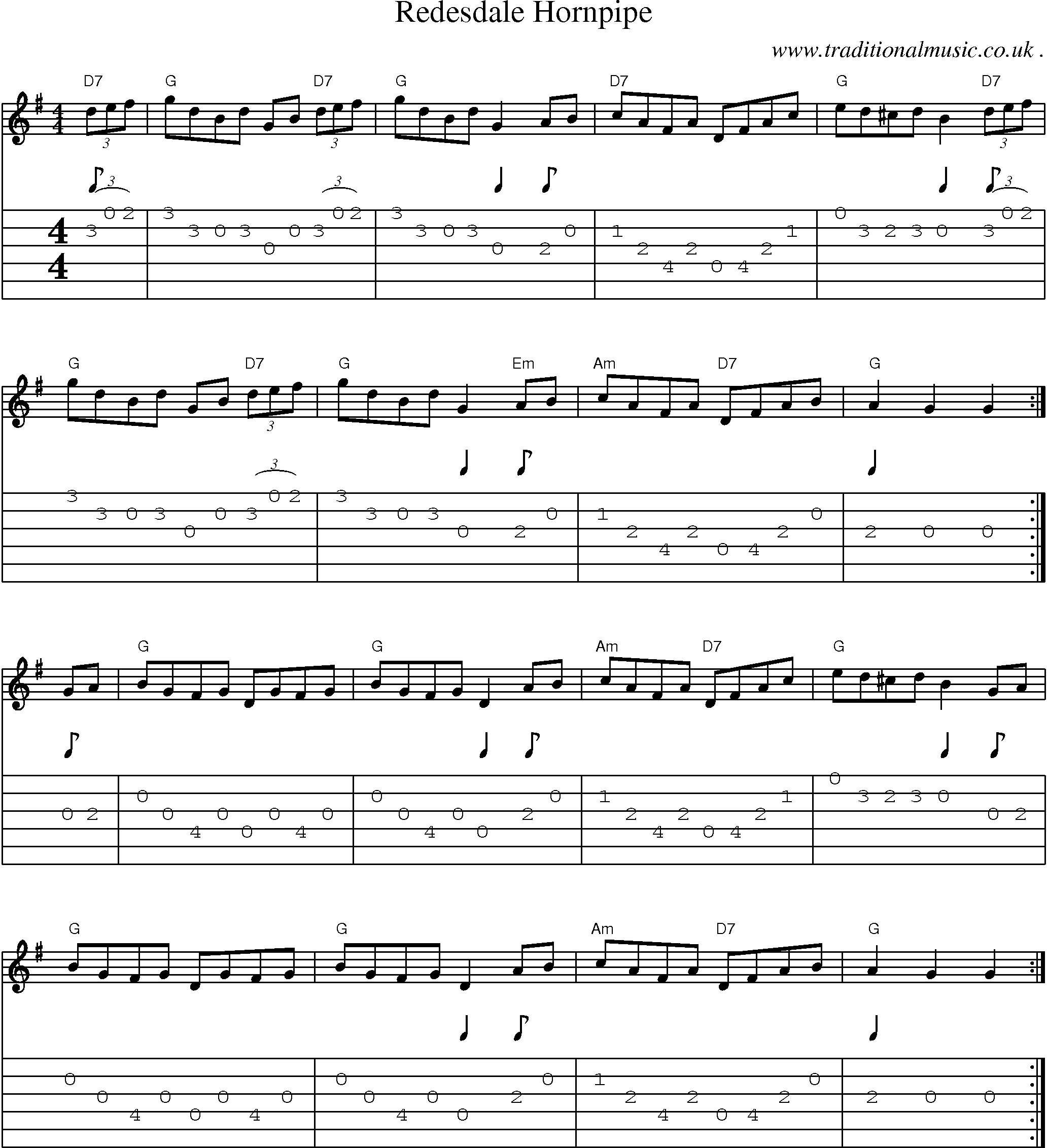 Music Score and Guitar Tabs for Redesdale Hornpipe