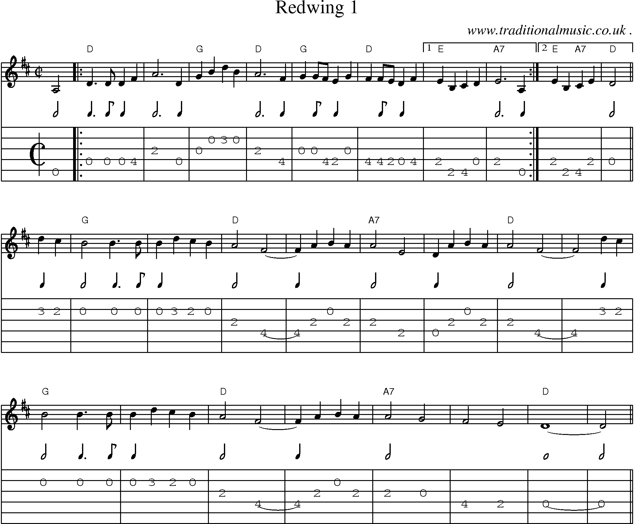 Music Score and Guitar Tabs for Redwing 1