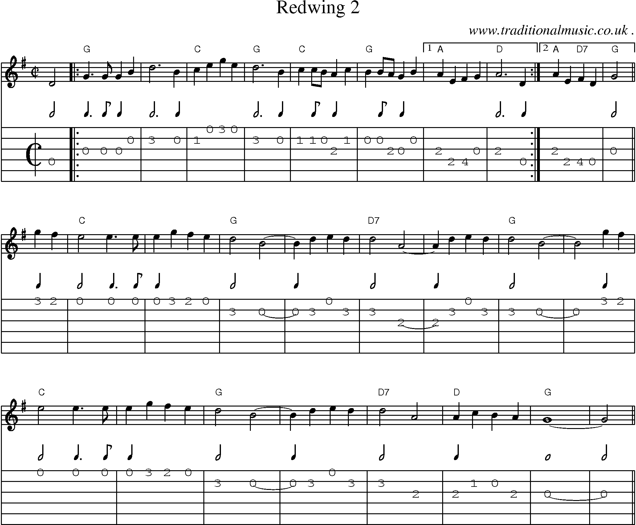 Music Score and Guitar Tabs for Redwing 2