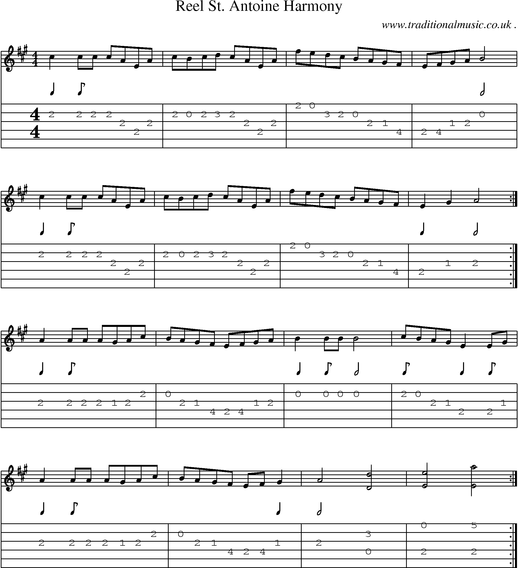 Music Score and Guitar Tabs for Reel St Antoine Harmony