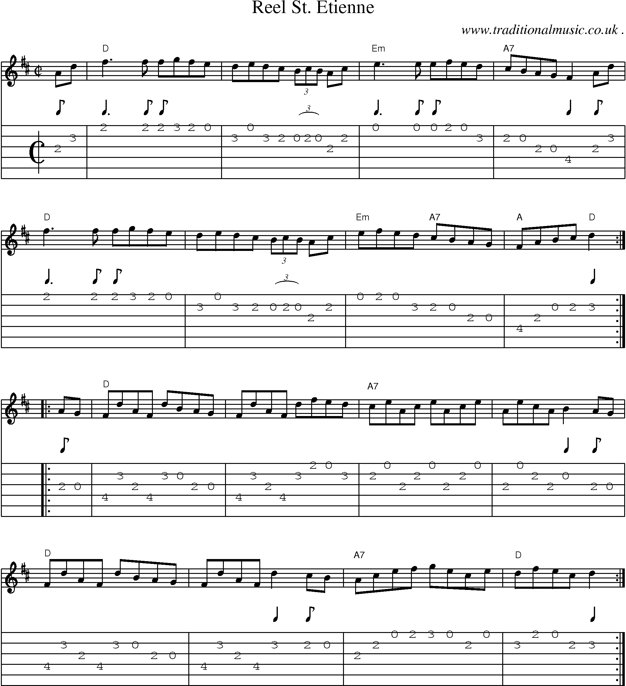 Music Score and Guitar Tabs for Reel St Etienne
