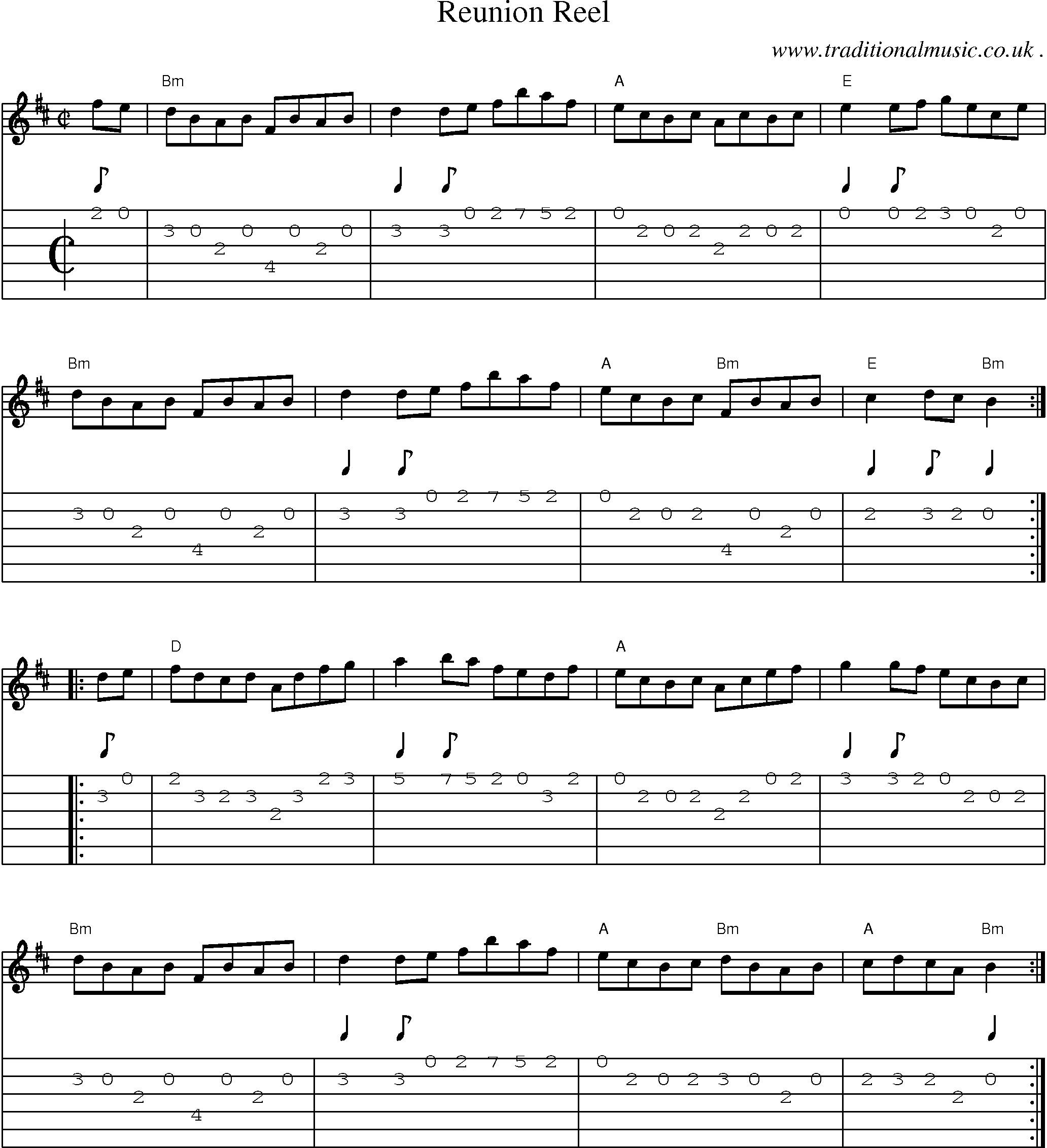 Music Score and Guitar Tabs for Reunion Reel