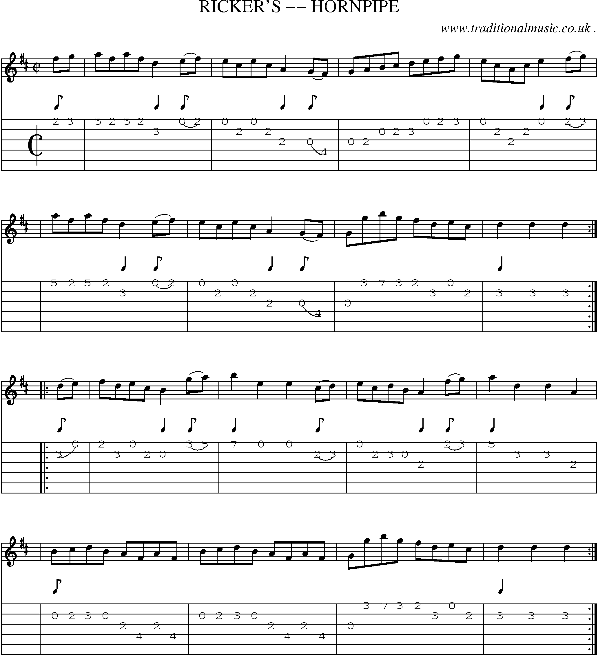 Music Score and Guitar Tabs for Rickers Hornpipe